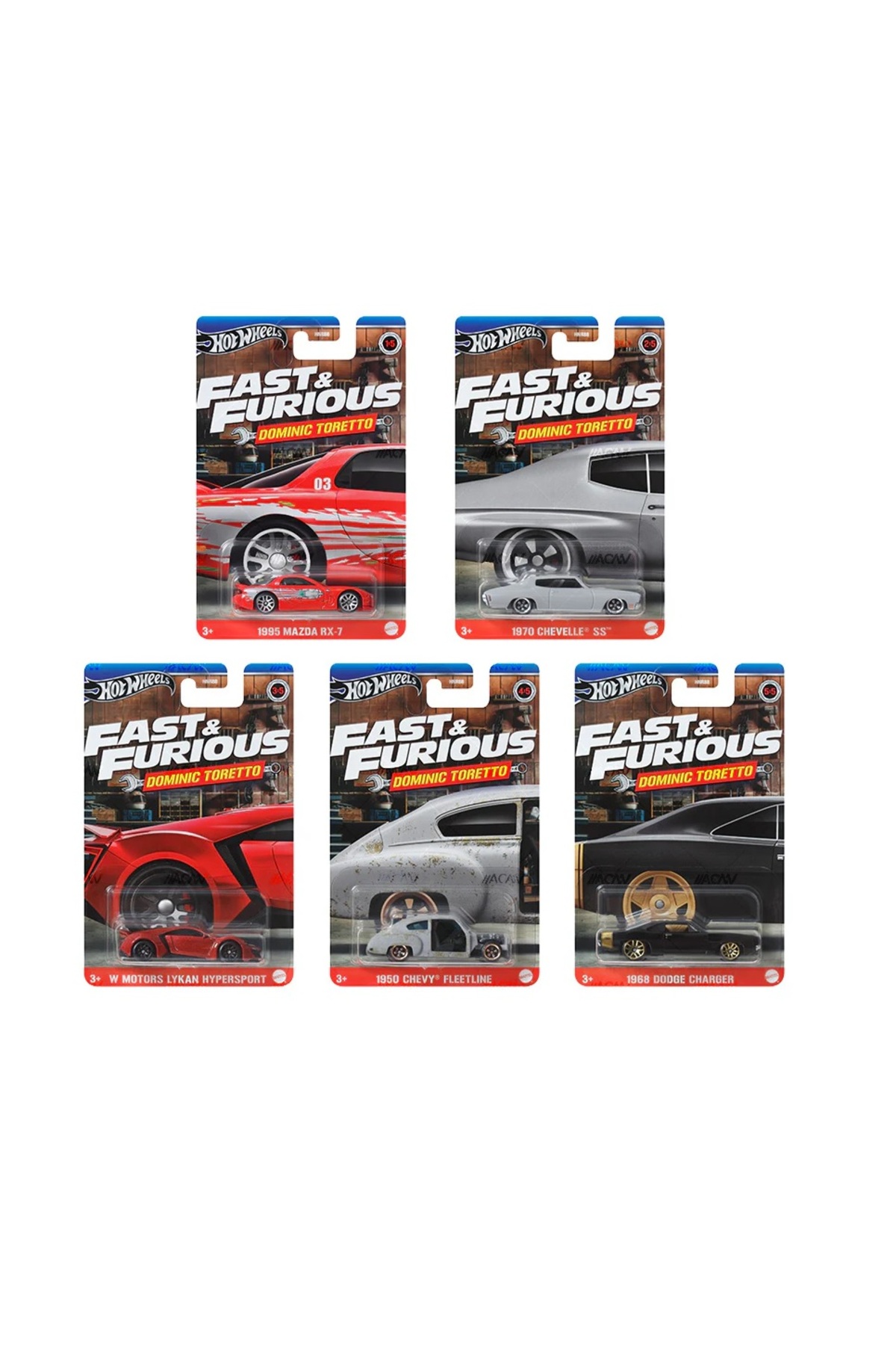ماشین اسباب بازی کارت بلند HOT WHEELS HNR88 ست 5 2024 FAST FURIOUS DOMINIC TORETTO از ترکیه HOT WHEELS