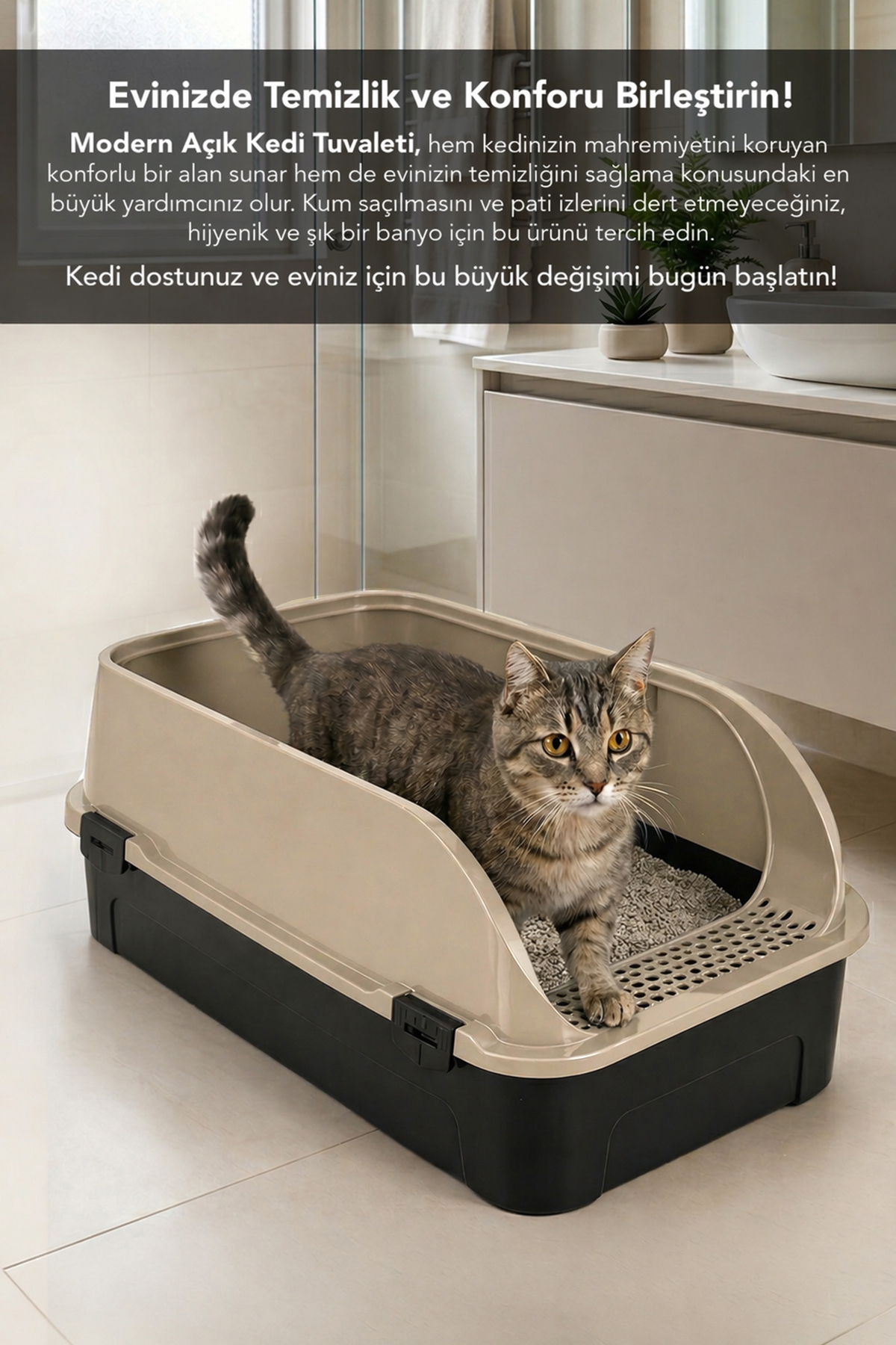 توالت روباز گربه ملنی هوم Meleni Home مدل MCH-4195 سایز XXL، ۶۰×۴۲×۲۵ سانتی‌متر، بژ