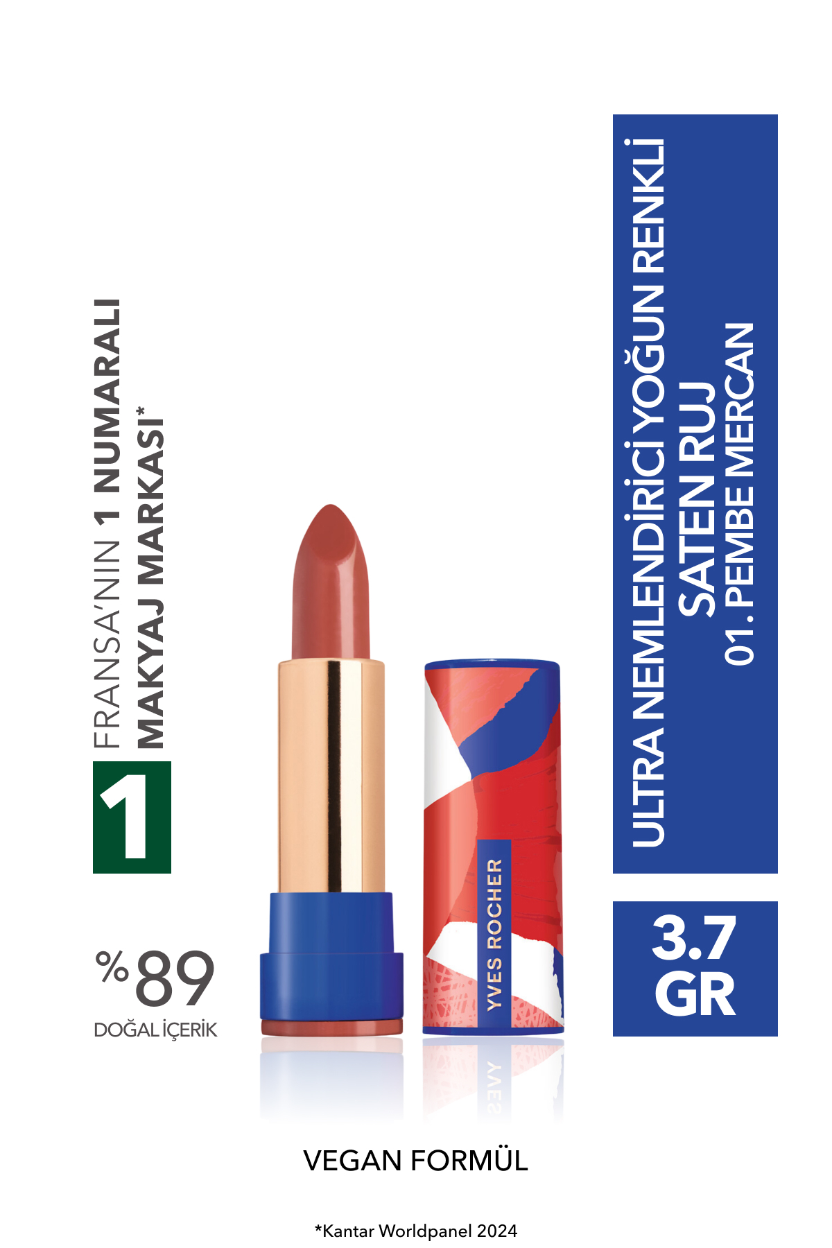 Yves Rocher رژ لب ساتن رنگی فوق العاده مرطوب کننده شماره 01 رنگ مرجان صورتی