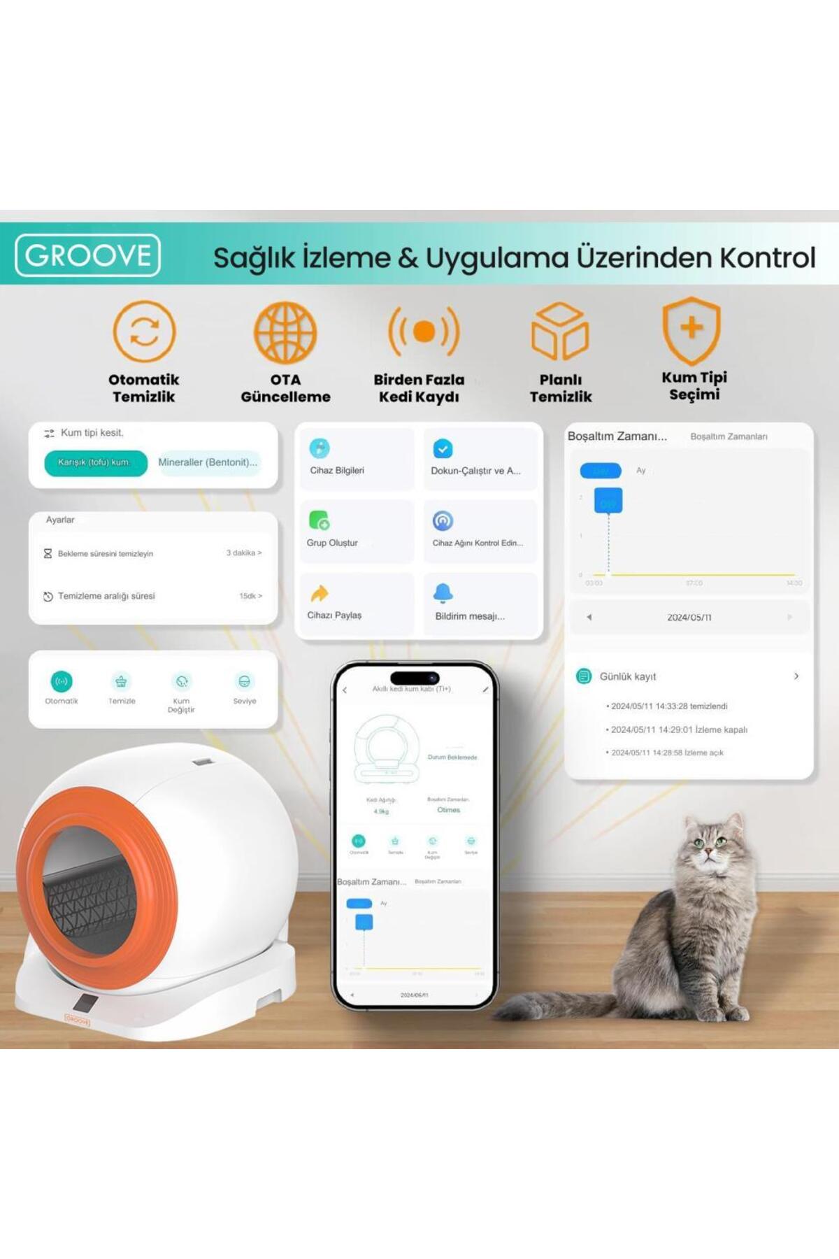 توالت هوشمند گربه گروو Groove Q-Clean وای‌فای، نارنجی