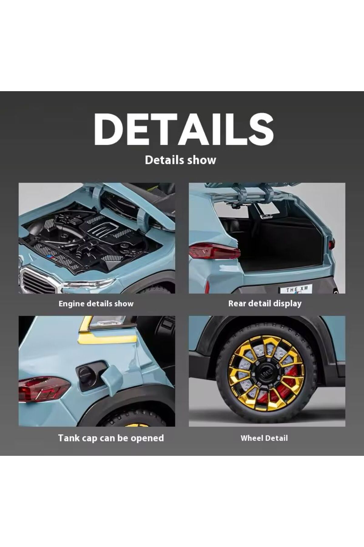 مدل خودرو BMW XM مشکی DIECAST CAR MODEL 1:24 DOORS TRUNK HOOD ماشین IX بدون باتری را باز می کند اورجینال scntoys