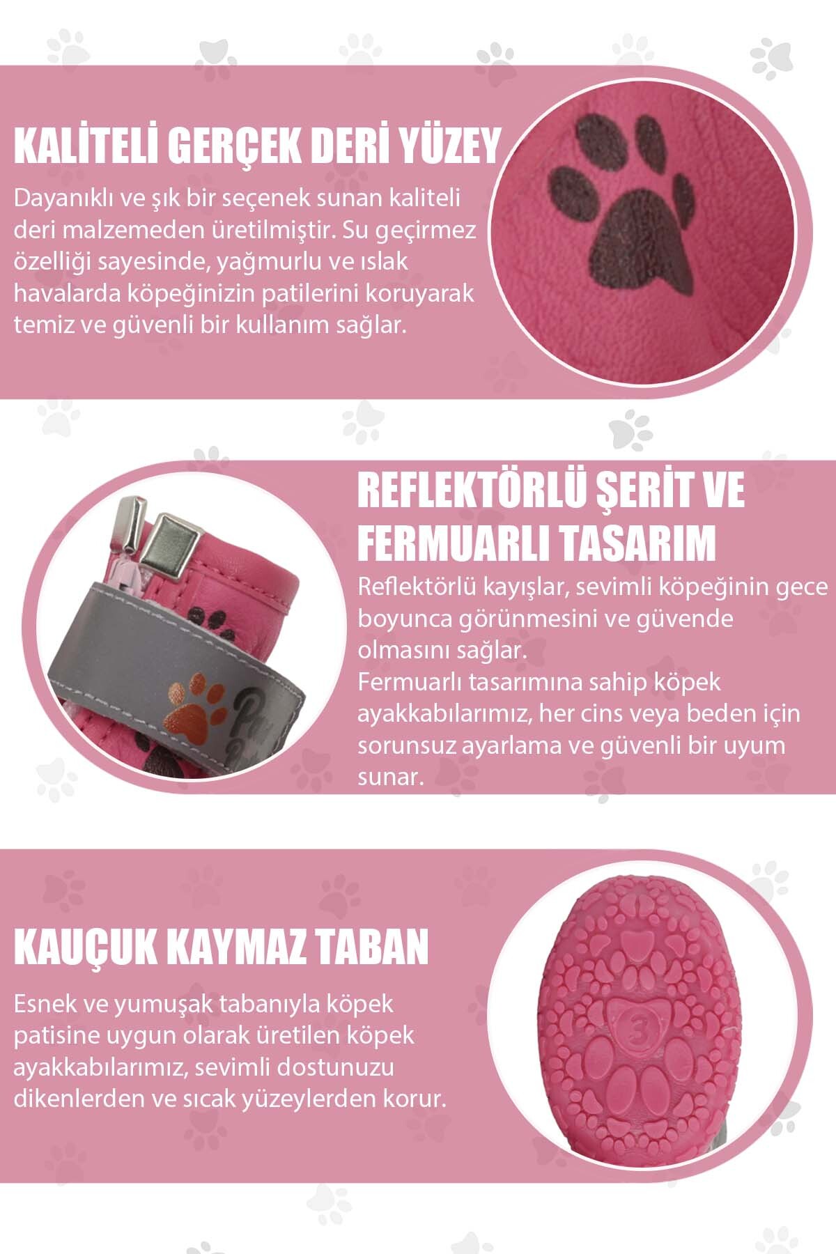 کفش چرمی زمستانی ضدآب سگ پاوپرینتس PawPrints مدل PPDERI01 با زیره لاستیکی صورتی