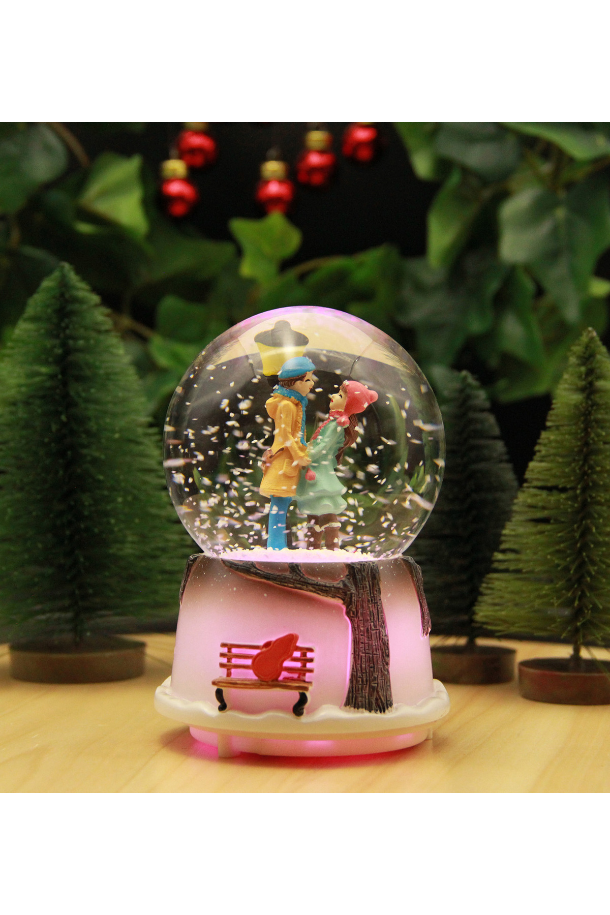 گوی برفی عاشقان عاشقانه نورانی و موزیکال SNOW GLOBE سایز بزرگ از ترکیه HEDİYEBİZİZ