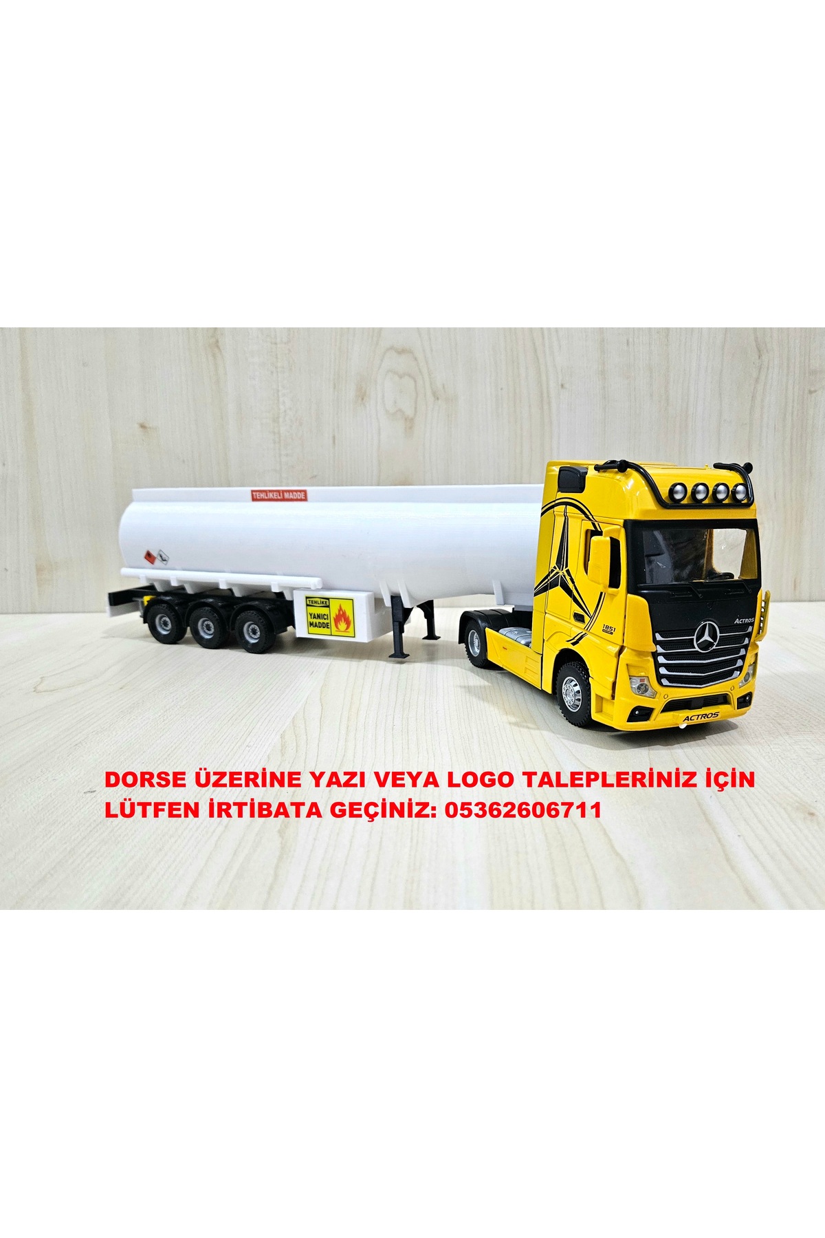 مدل خودرو طول نیم متر 1 36 MERCEDES ACTROS TANKER TRUCK MODEL نام نوشته شده زرد اورجینال Maket
