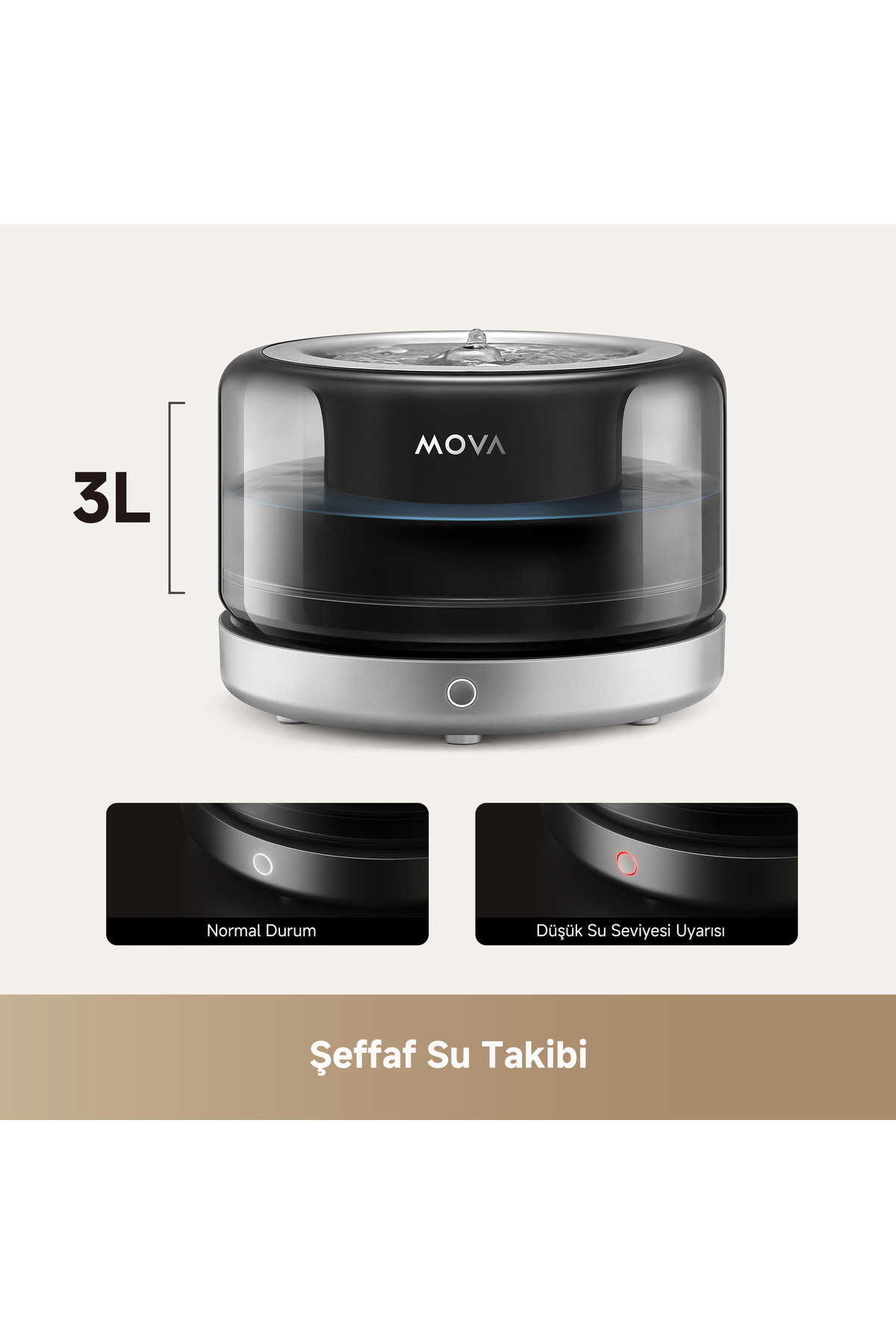 آب‌نمای حیوانات خانگی مووا MOVA WF20 Pro، ظرفیت ۳ لیتر، استیل ضدزنگ