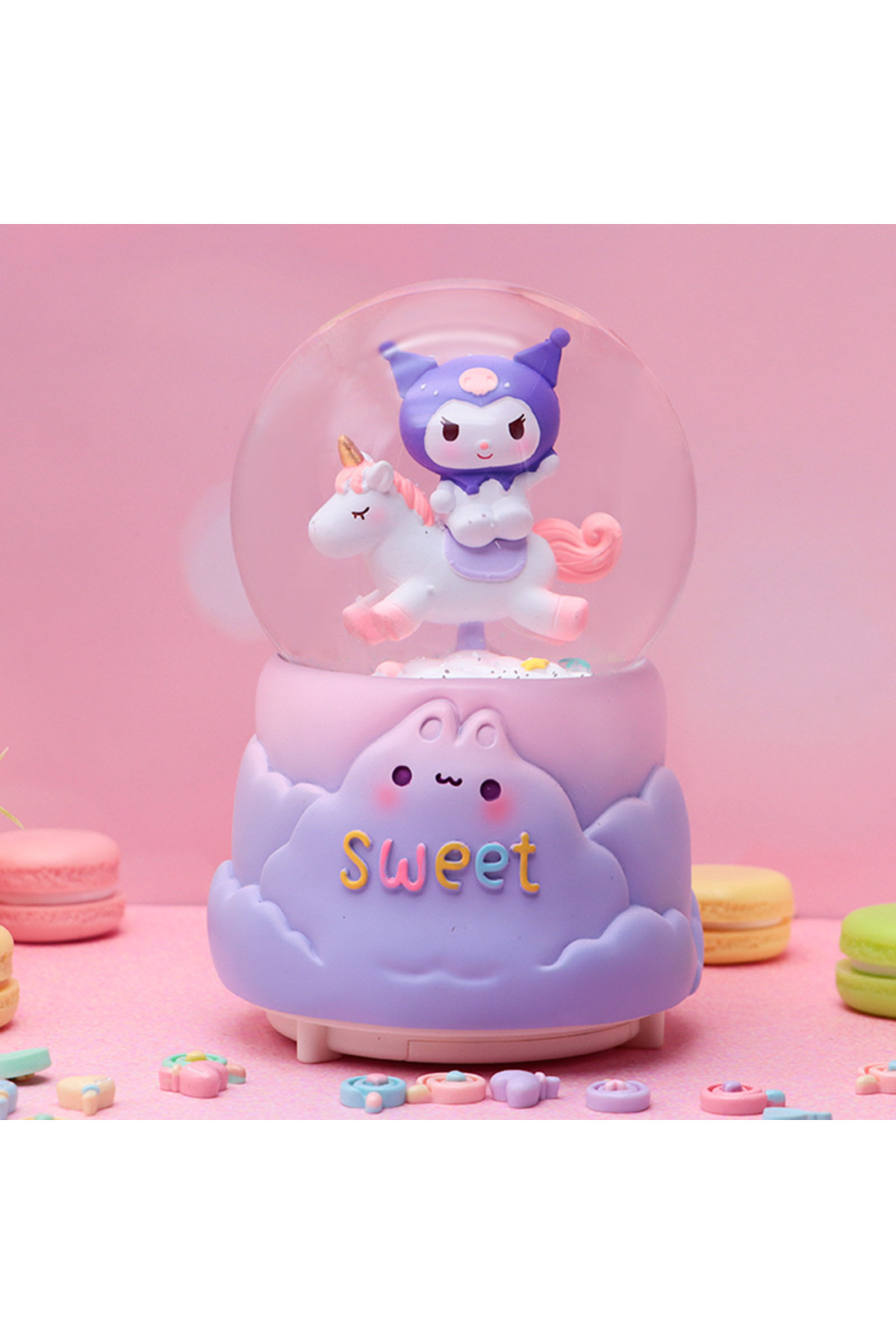 گوی برفی SNOW GLOBE سایز بزرگ KUROMI با نور موسیقی اسپری بنفش 16X12 از ترکیه Livava