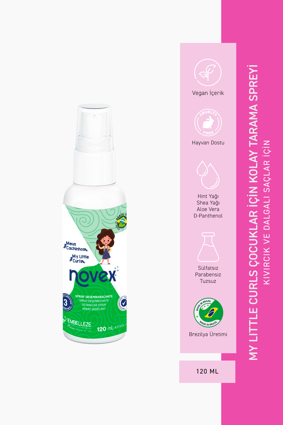 اسپری روشن کننده مو برای کودکان مدل My Little Curls حجم 120 میلی لیتر NOVEX