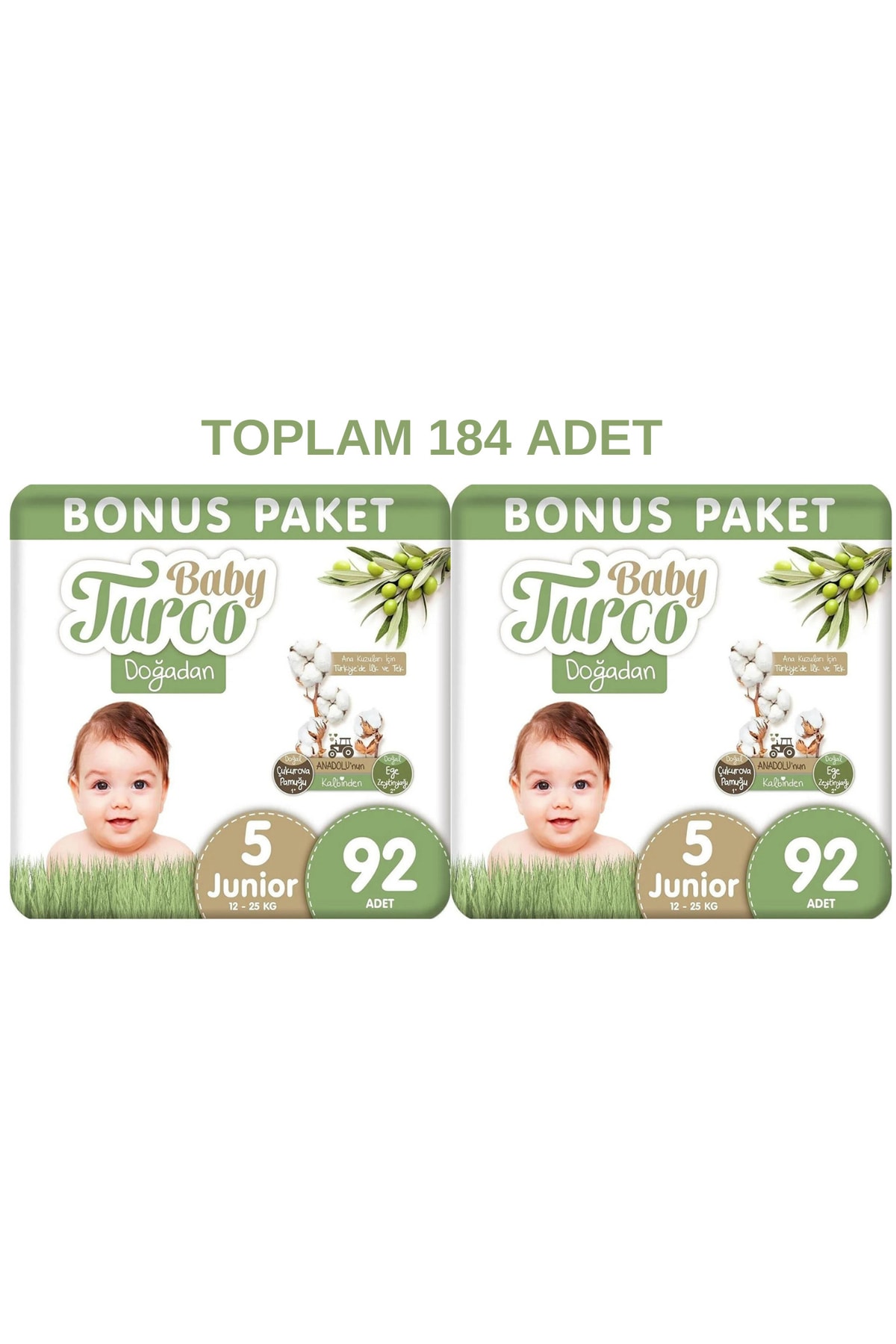 پوشک بچه شماره 5 جونیور 92X2 مجموع 184 عدد اورجینال Baby Turco