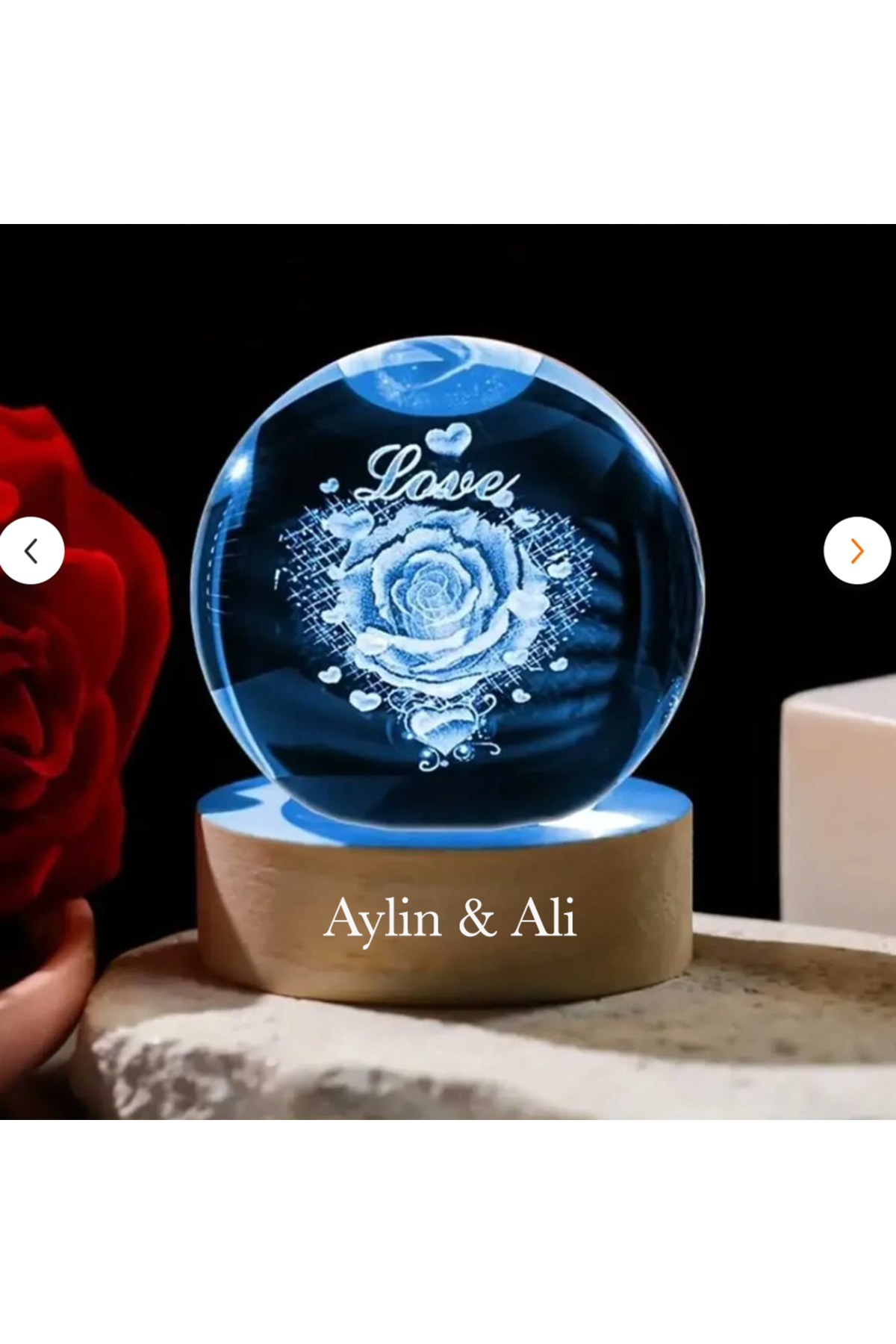 گوی برفی LOVE SPHERE – هدایای شخصی‌شده با نام کریستال نورانی 6 سانتی‌متری از ترکیه keyfim shop