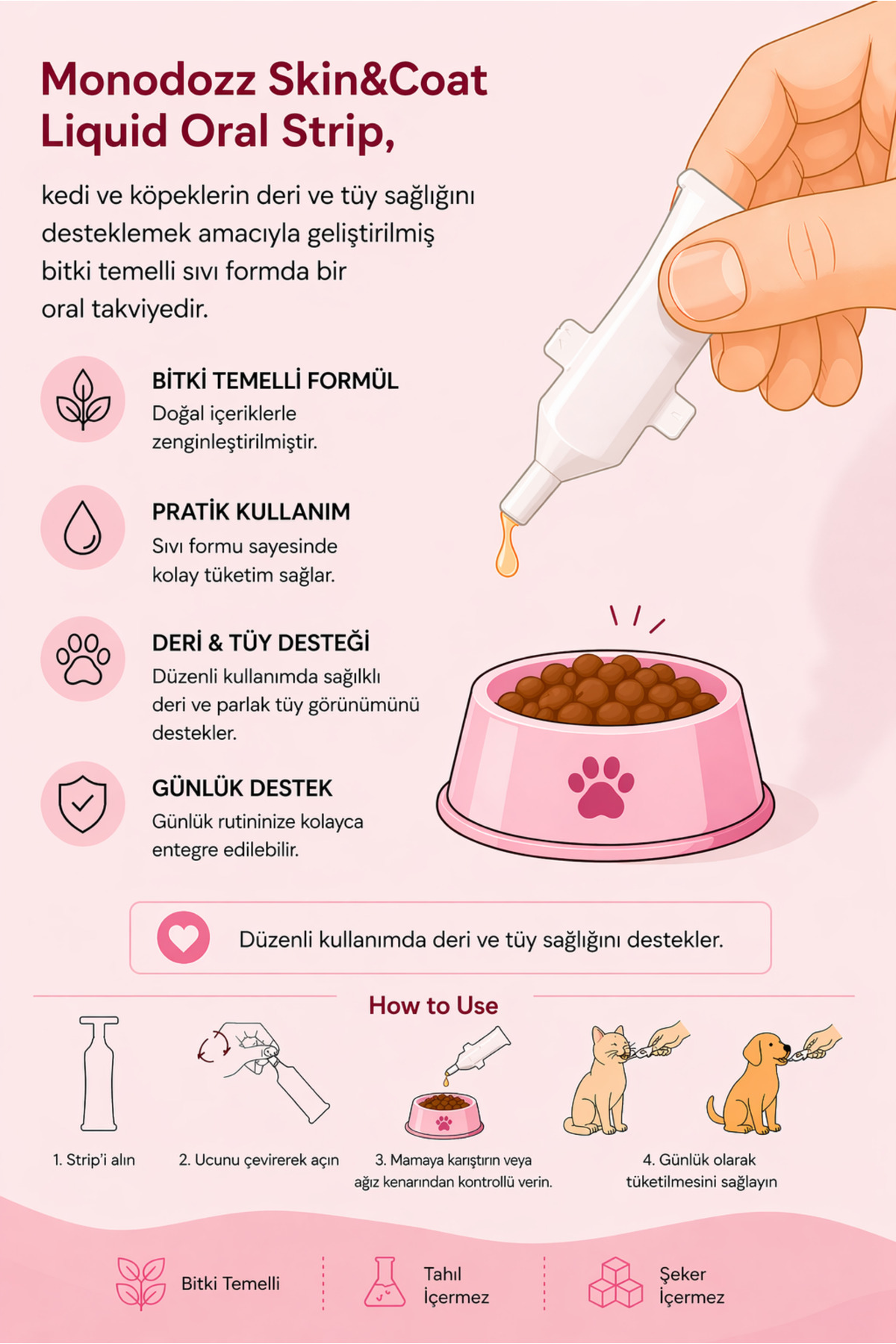 نوار خوراکی مایع مولتی‌ویتامین گربه و سگ SKIN&COAT مونودوز MONODOZZ مدل 010