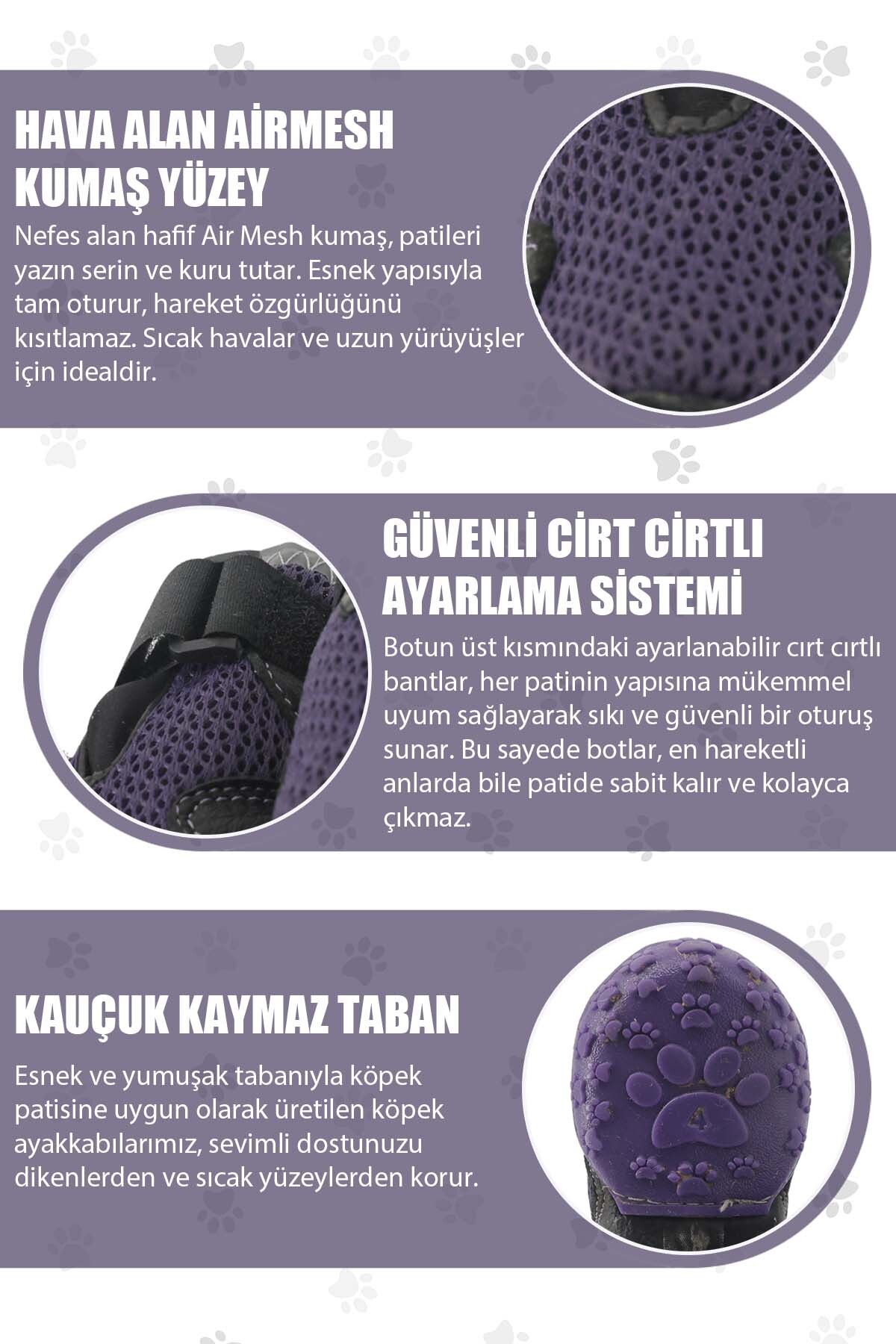 کفش تابستانی سگ پاوپرینتس PawPrints AirMesh با بست چسبی و زیره لاستیکی ضدلغزش، بنفش