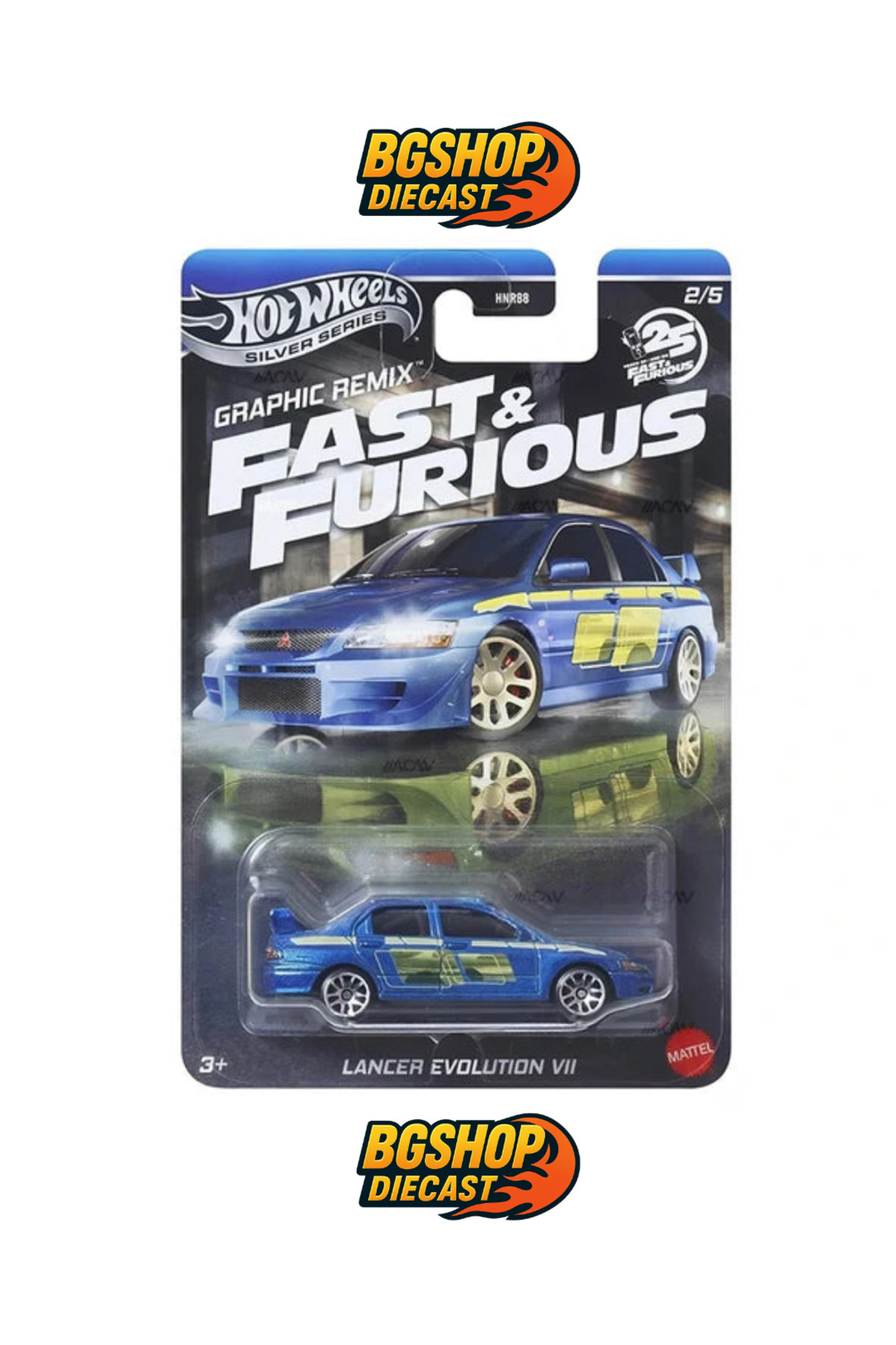 ماشین اسباب بازی ریمیکس گرافیکی FAST & FURIOUS 25TH ANNIVERSARY LANCER EVOLUTION VII مدل سری ویژه از ترکیه HOT WHEELS