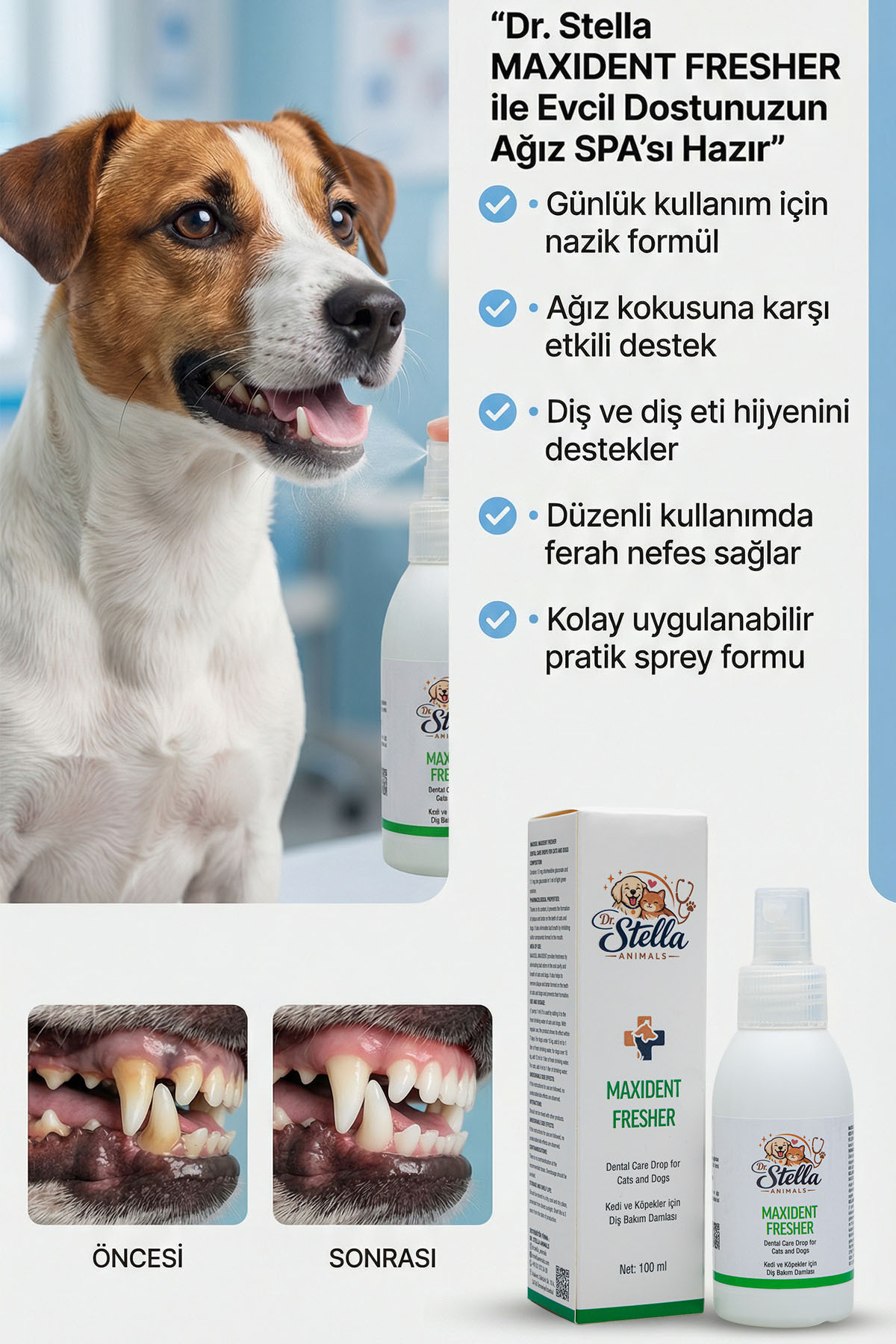 اسپری مراقبت دهان و دندان گربه و سگ دکتر استلا انیمالز Dr. Stella Animals Maxident Fresher، ۱۰۰ میلی‌لیتر
