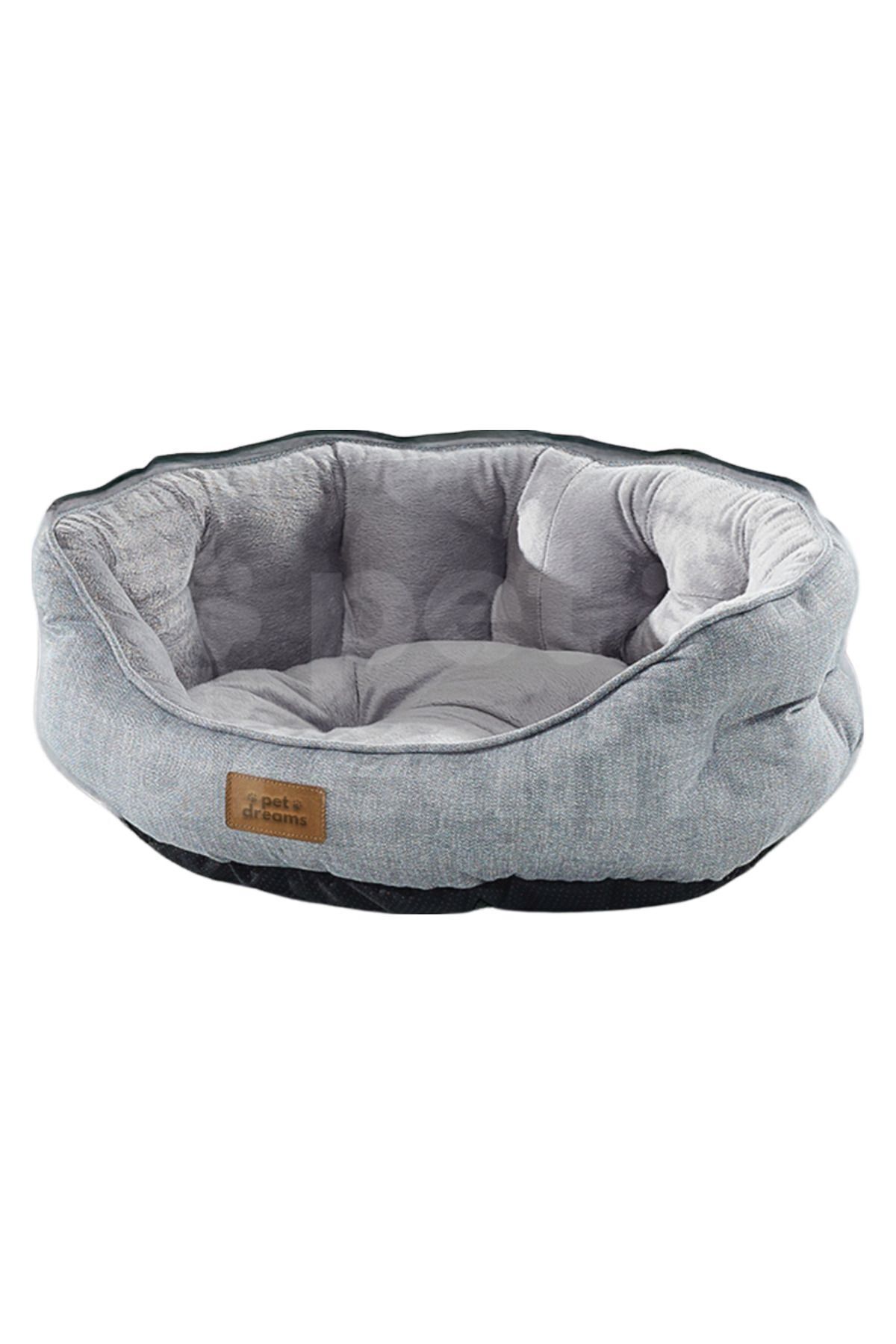 جای خواب حلقه‌ای گربه و سگ پت دریمز Pet Dreams Sprit Lüks، با زیره ضدلغزش و الیاف سیلیکونی خاکستری