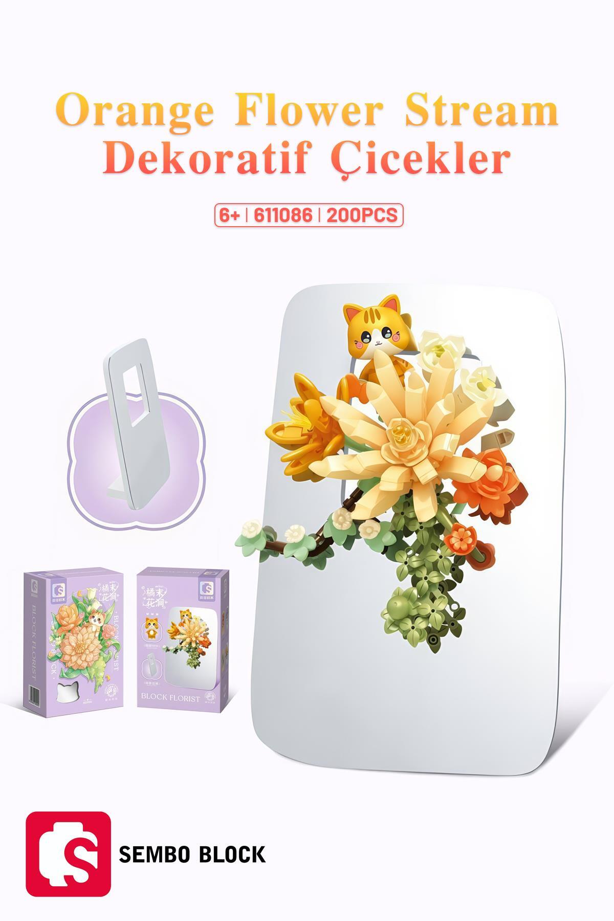 لگو و اسباب بازی های ساخت محور بلوک ساختمانی 200 تکه گل تزئینی ORANGE FLOWER STREAM سازگار با 611086 از ترکیه Sembo Block