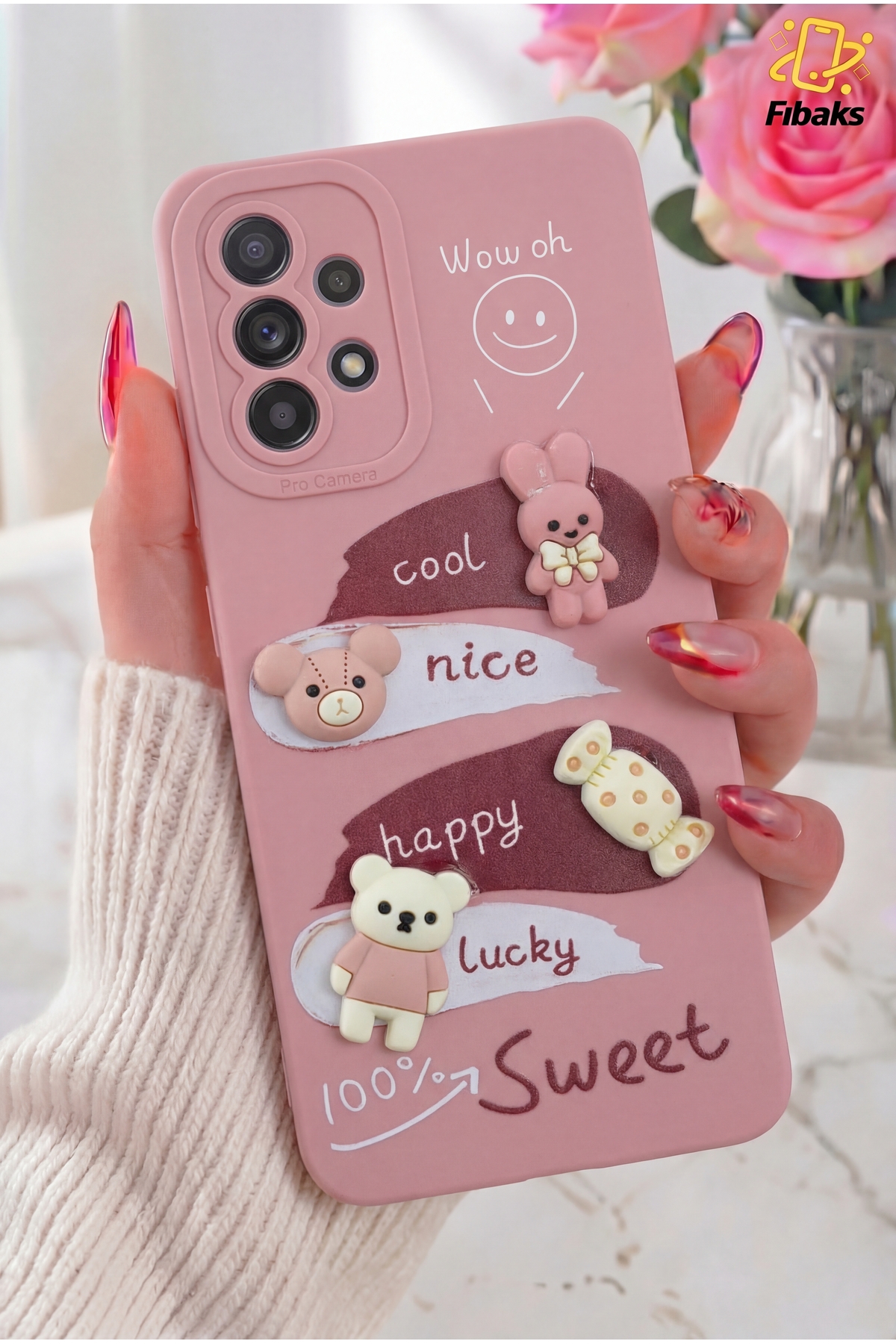 کاور و قاب سازگار با گلکسی A23 A13 طراحی محافظ دوربین طرحدار پوشش سیلیکونی نرم RABBIT PINK فیبکس Fibaks