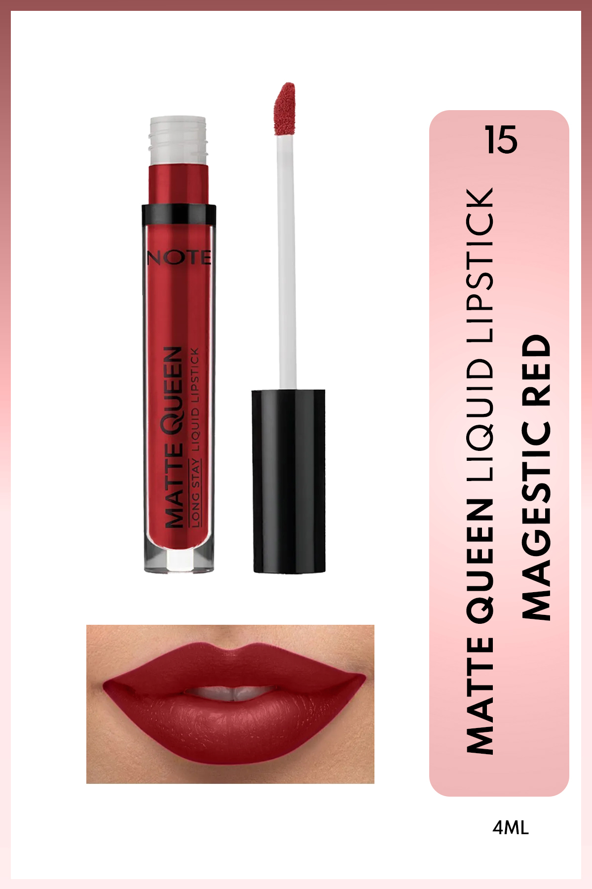 رژ لب مات ملکه دائمی مایع 15 قرمز MAGESTIC Note Cosmetics