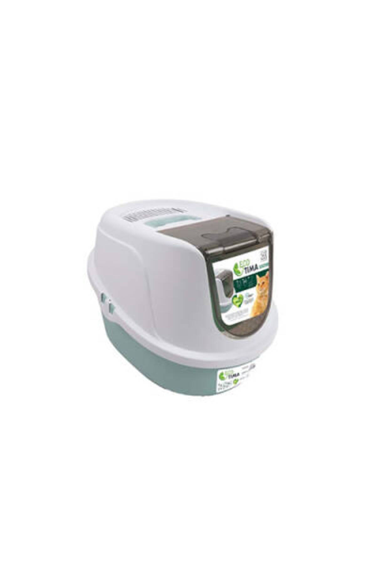 توالت سرپوشیده گربه بژوس Bezos Eco Tima، سبز دریایی، ۴۰×۳۸×۵۳ سانتی‌متر