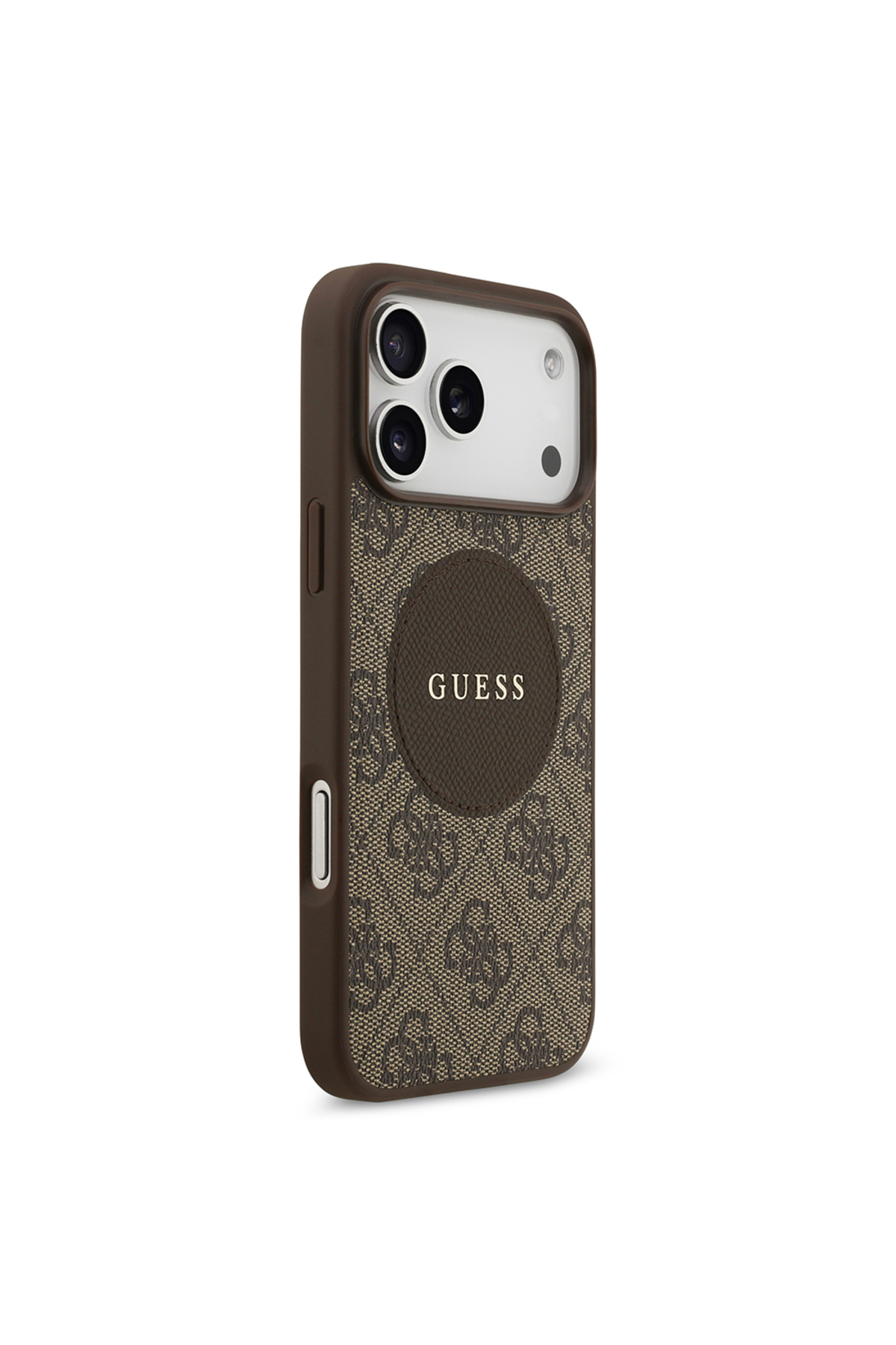 کاور و قاب سازگار با IPHONE 17 PRO MAX دارای مجوز M SAFE CIRCLE COVER کلاسیک لوگوی متنی قهوه ای اورجینال Guess