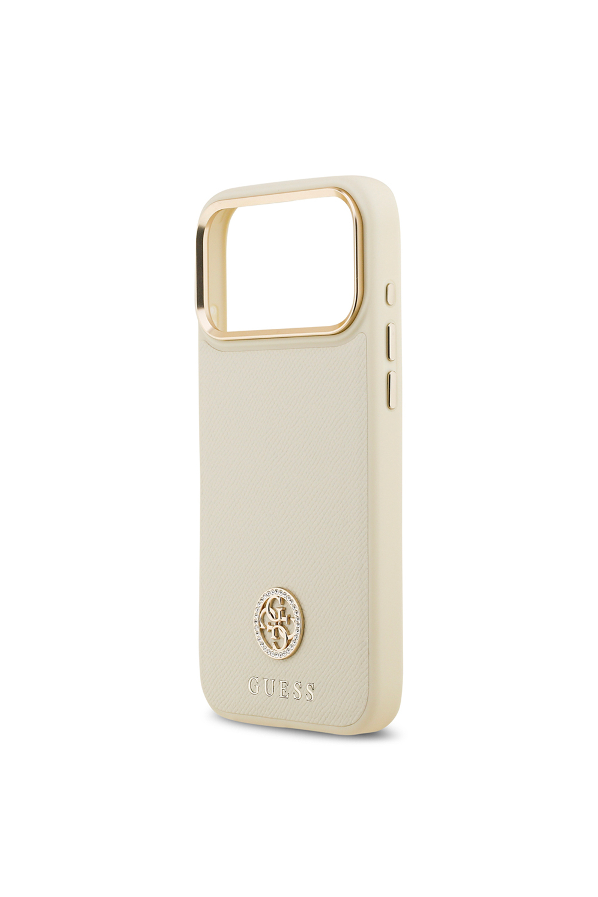 کاور و قاب جلد سازگار با IPHONE 17 PRO MAX دارای مجوز M SAFE GRAINED TEXT AND STONED 4G LOGO COVER BEIGE اورجینال Guess