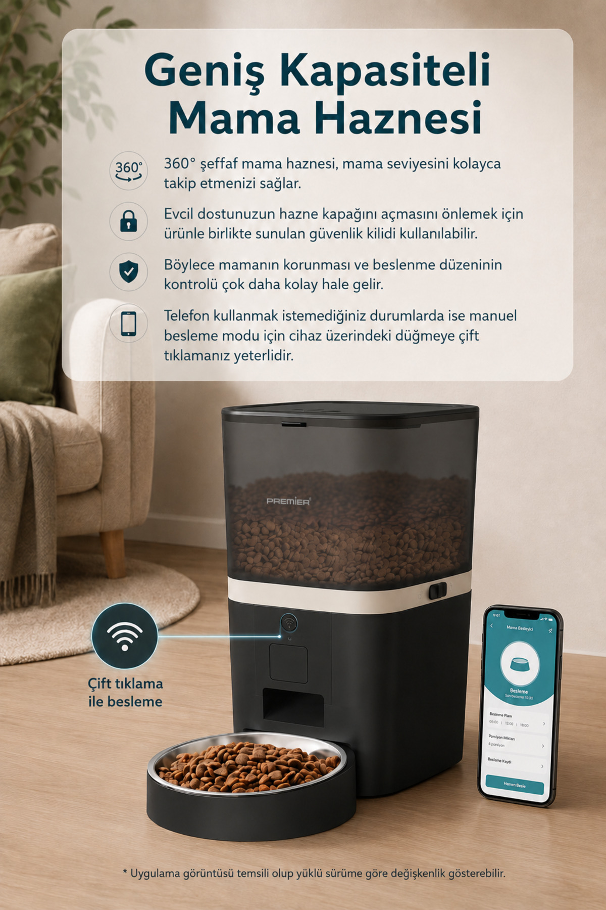 ظرف غذادهی خودکار هوشمند پریمیر Premier، Petmate Smart، مدل PPF 1003، ظرفیت ۶ لیتر، مشکی