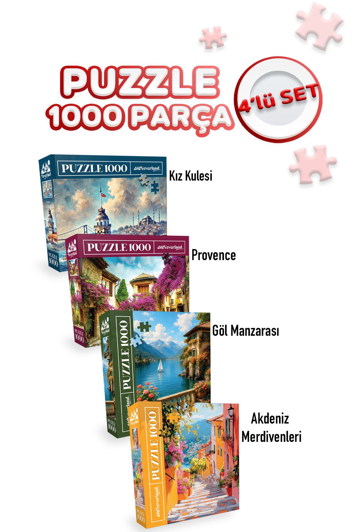 پازل 4 تکه 1000 پله های مدیترانه و منظره دریاچه برج پروونس میدن Neverland