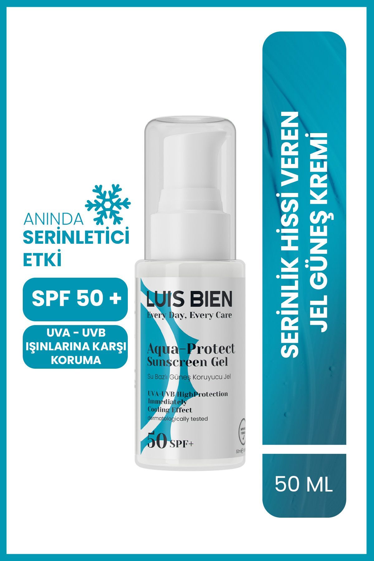 ژل ضدآفتاب آکوا SPF 50 لوییس بین ۵۰ میلی‌لیتر - پایه آب با حفاظت بالا و سبک