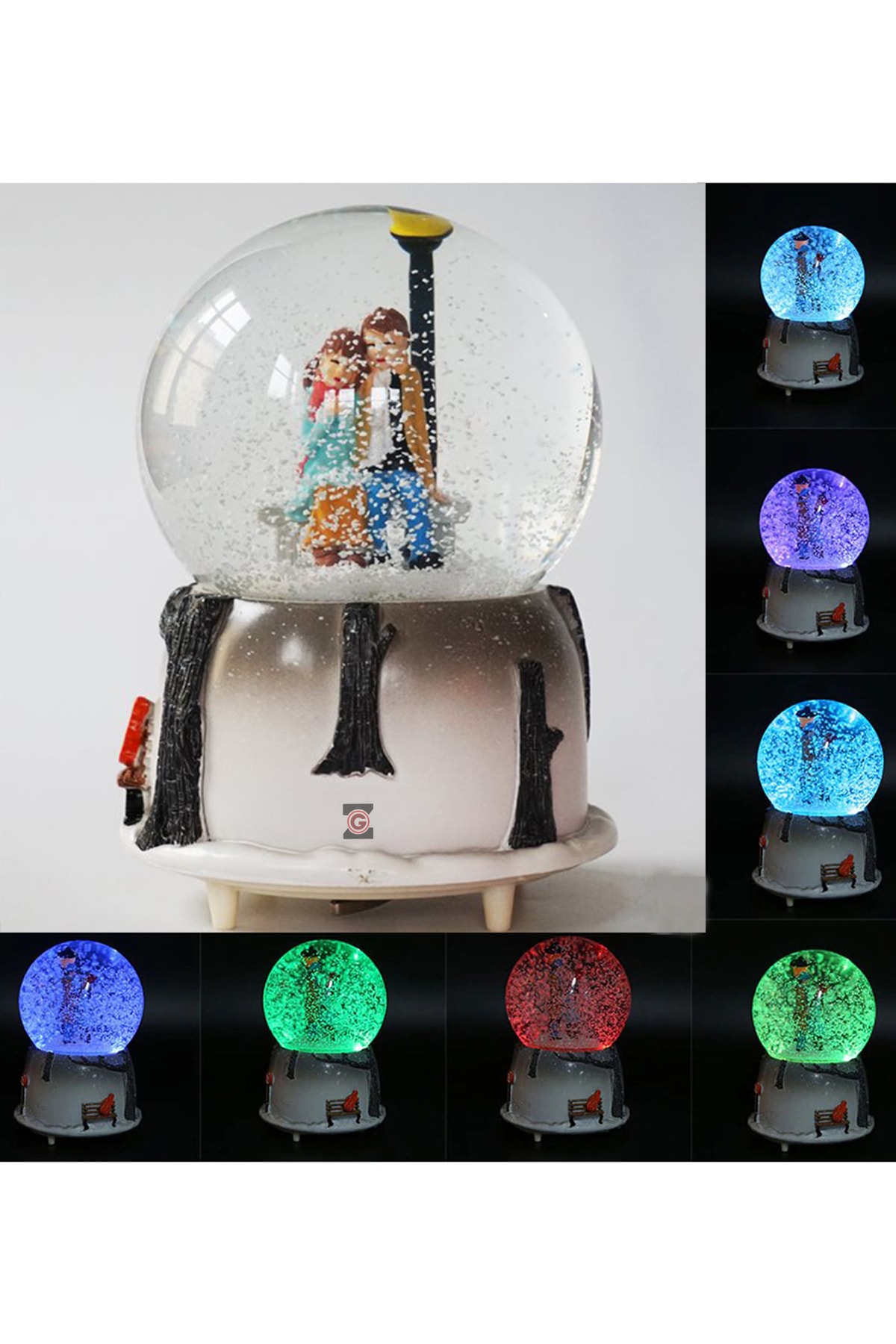 گوی برفی SNOWFLAKE AUTOMATIC SPRAYING ETERNAL LOVE WINTER TALE سایز بزرگ چراغ دار موزیکال SNOW GLOBE زوج نشسته از ترکیه Zemtigo