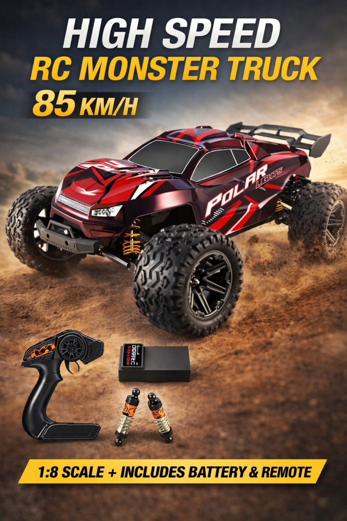 ELECTRIC RC 1:8 SCALE SERVO MOTOR SUSPENSION خودرو خارج از جاده اسپرت 85 کیلومتر سرعت قرمز ترکیه TRUST STORE