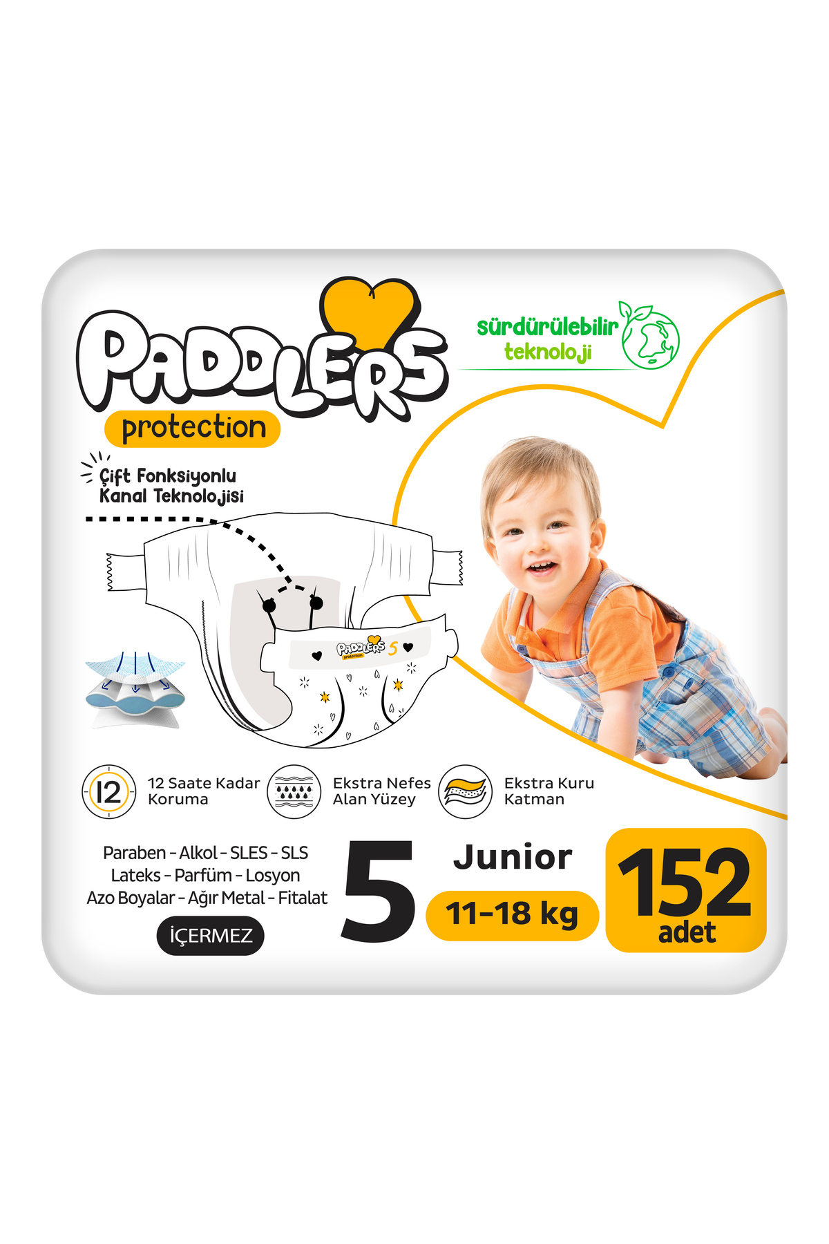 پوشک بچه محافظ کودک سایز 5 جونیور 152 تکه 11 18 کیلوگرم ست جامبو اضافی اورجینال Paddlers