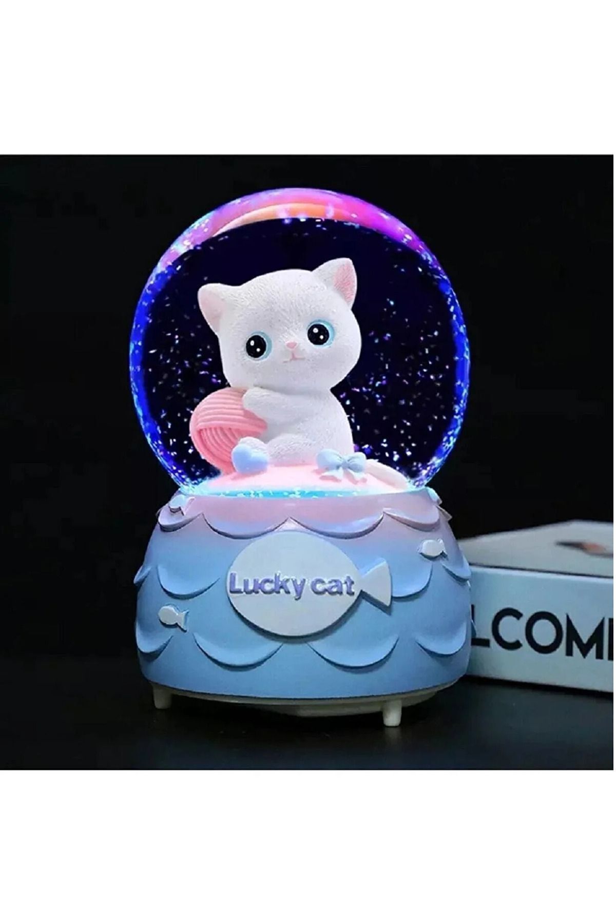 گوی برفی LUCKY CAT اندازه MEGA اسپری شده LIGHTED MUSICAL SNOW GLOBE از ترکیه Genel Markalar