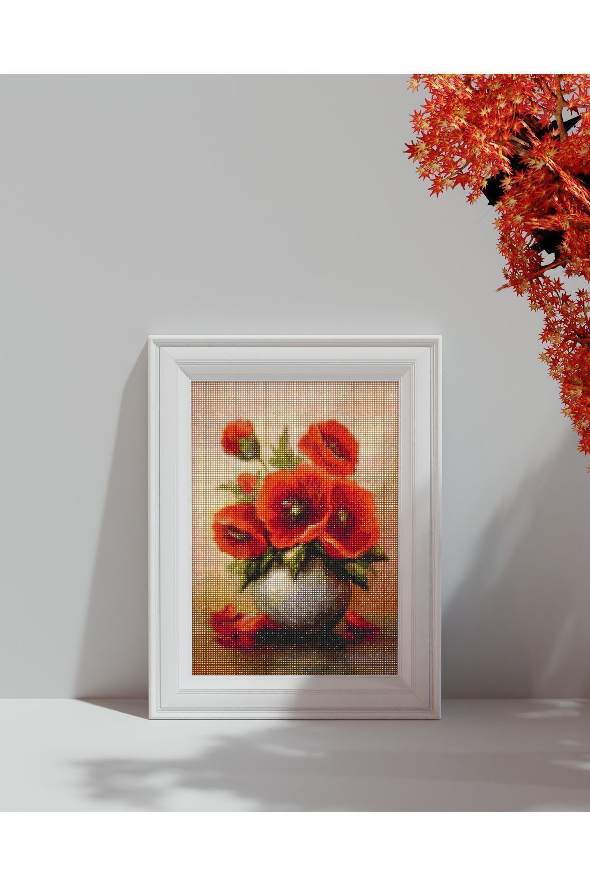 پازل دسته گل خشخاش نقاشی الماس ملیله موزاییک مهره پردازش سنگ 30X40CM MAXİ