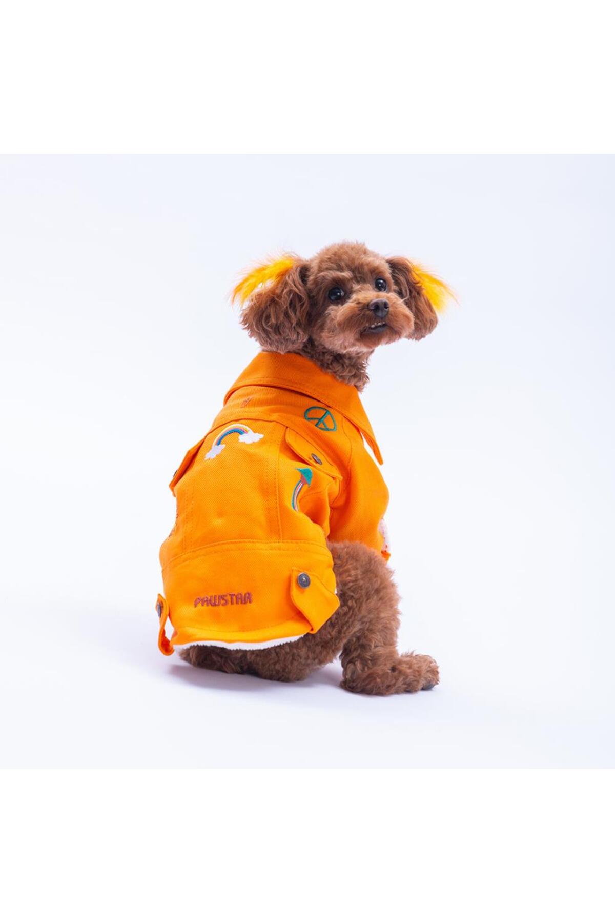 کت سگ و گربه پاواستار Pawstar مدل Cancun، نارنجی، گاباردین و دکمه‌فشاری