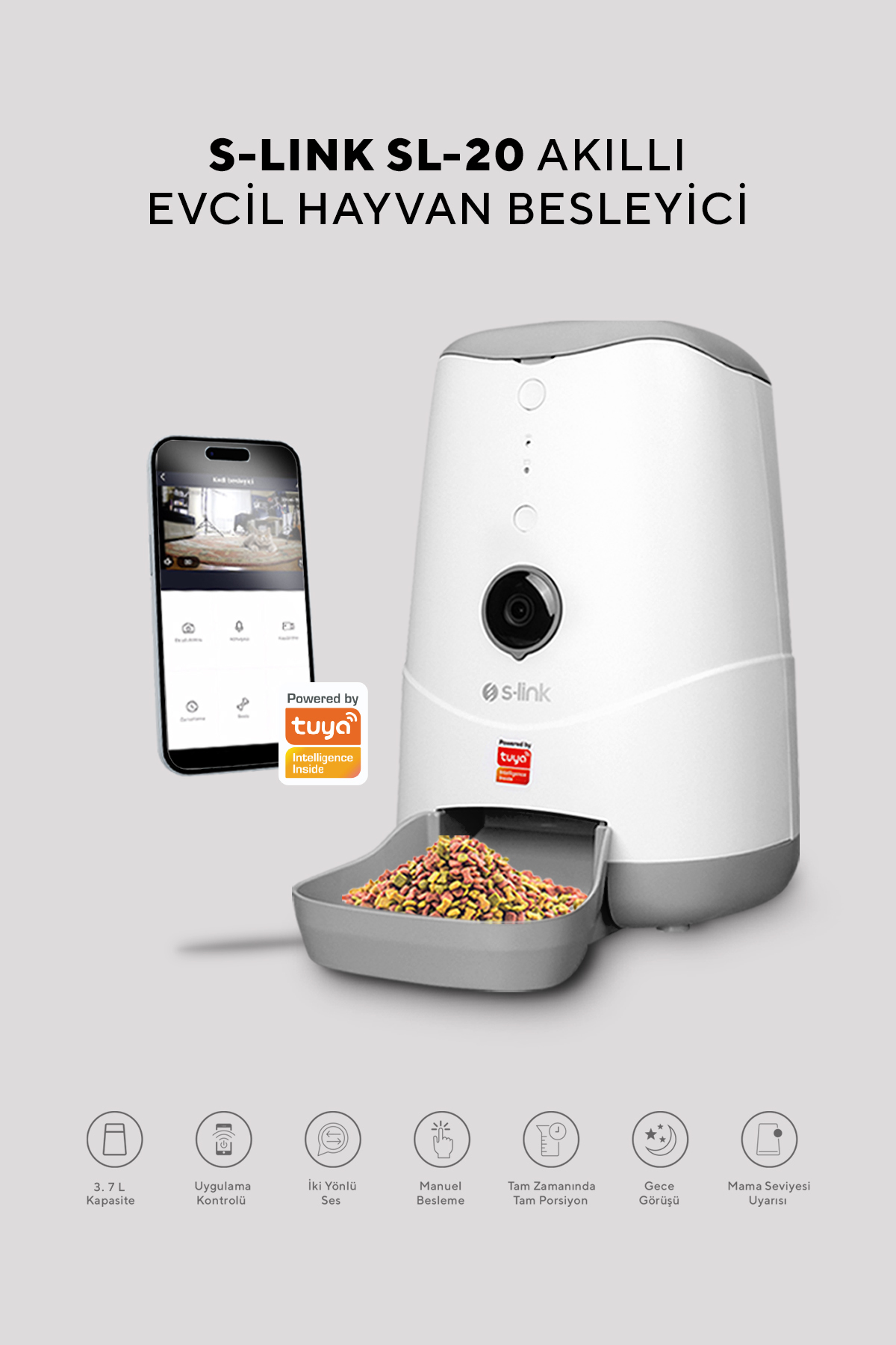 غذادهنده هوشمند حیوانات خانگی اس‌لینک S-LINK Swapp SL-20 با دوربین HD 720p و Wi-Fi