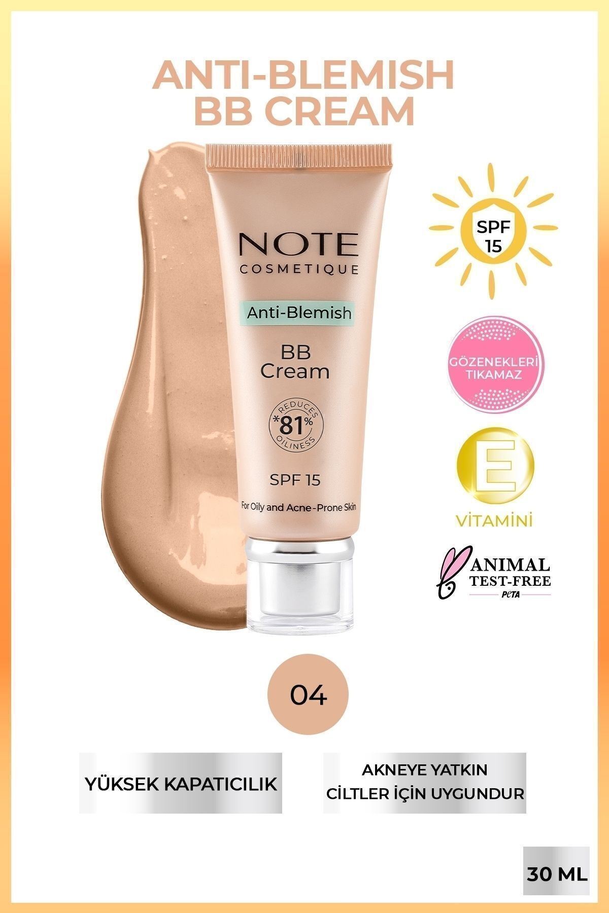 کرم بی و سی ضد لک BB SPF 15 برای پوست مستعد آکنه 04 بژ Note Cosmetics