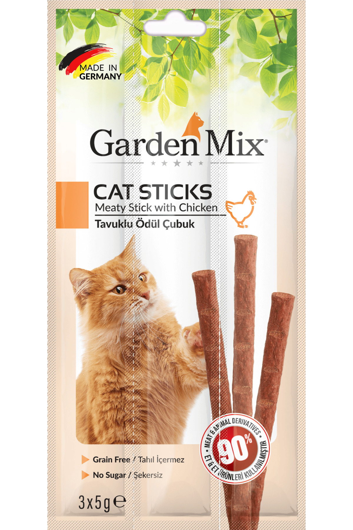 تشویقی استیکی گربه با طعم مرغ، ۳×۵ گرم، گاردن‌میکس Gardenmix