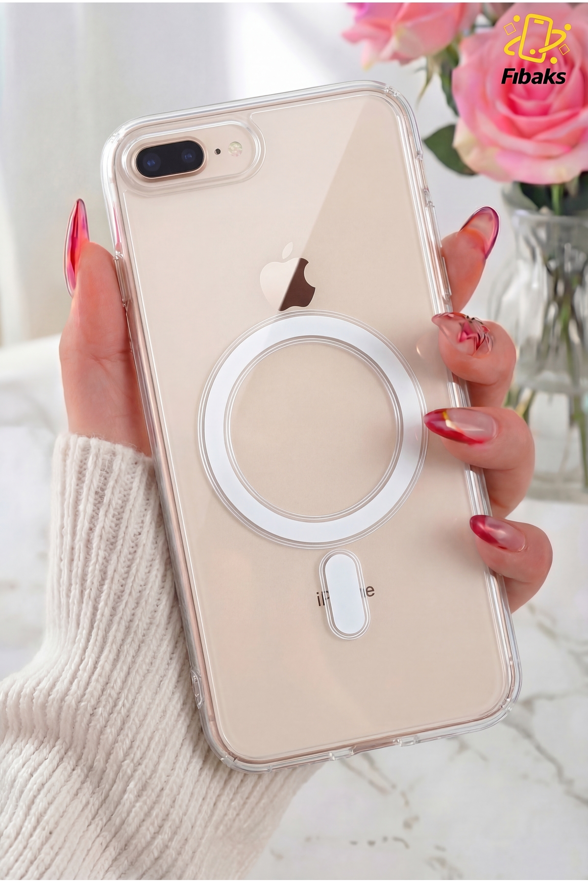 کاور و قاب سازگار IPHONE 8 PLUS 7 MAGSAFE شارژ بی‌سیم با پشتیبانی از ضربه‌گیر شفاف فیبکس Fibaks