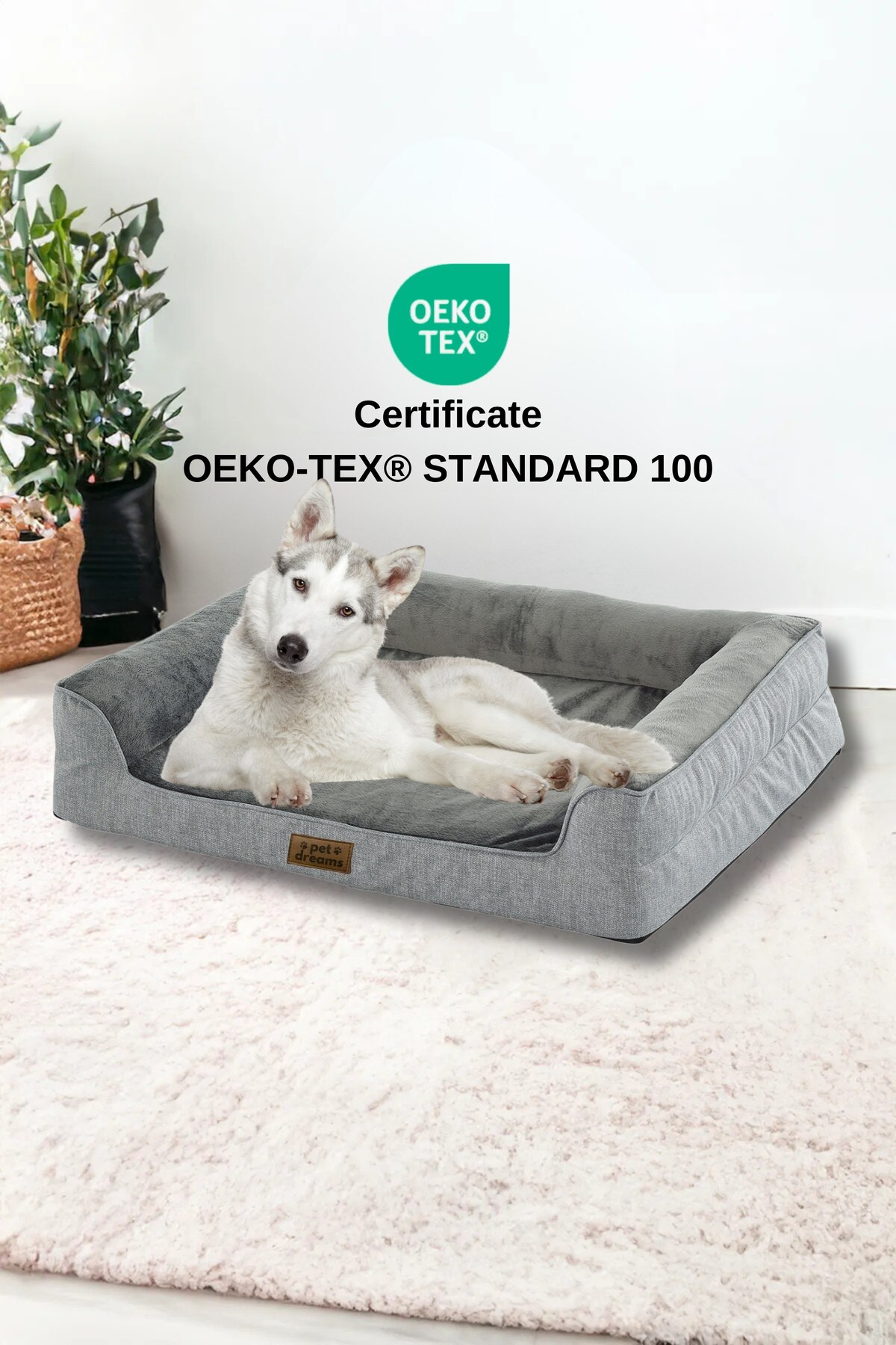 تخت حلقه‌ای گربه و سگ پت دریمز Pet Dreams Astro Lüks، پارچه پولیشی و کف ضدلغزش خاکستری