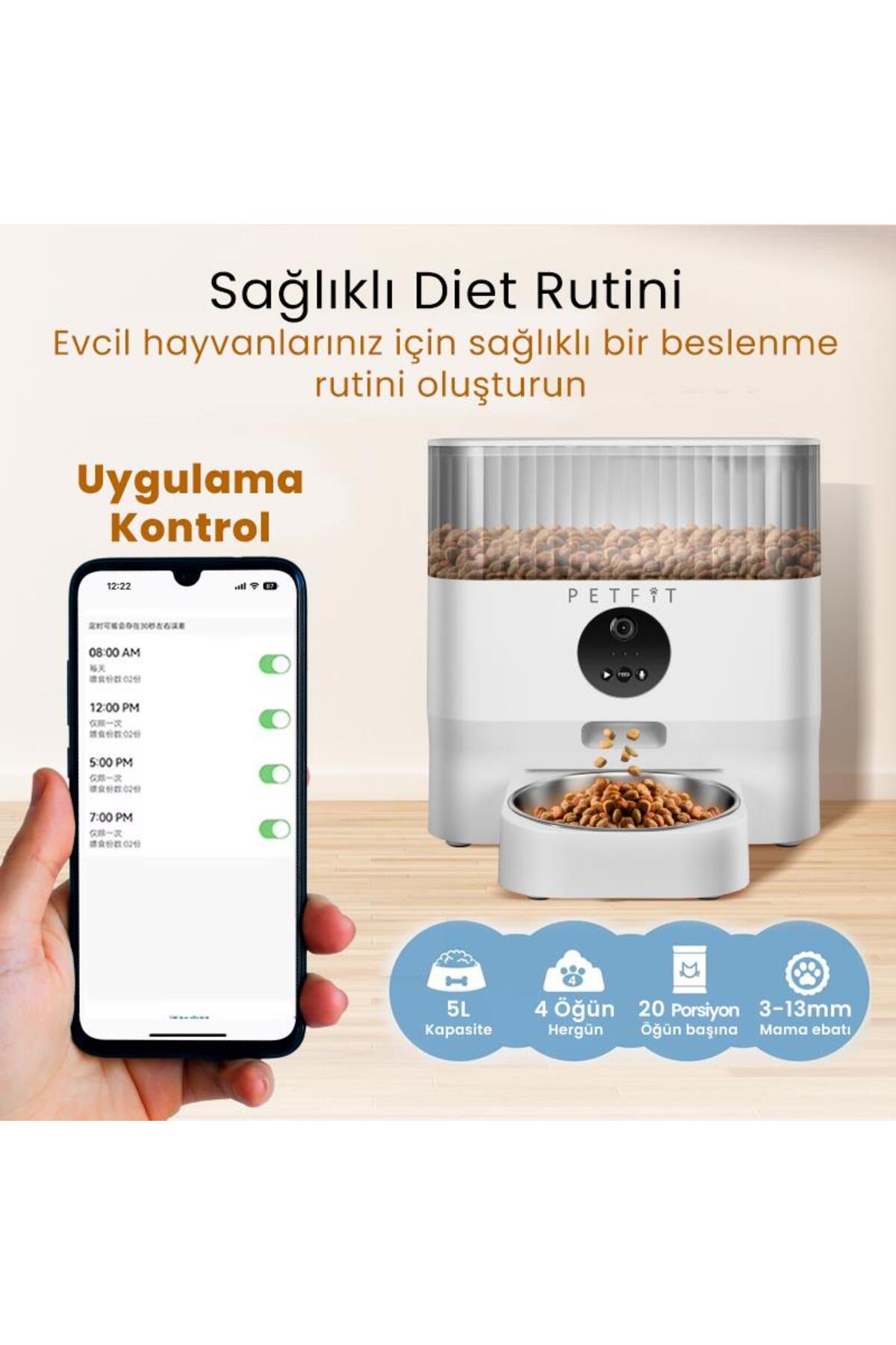 ظرف غذادهی خودکار هوشمند پت‌فیت Petfit CatMax Pro، ۵ لیتری، Wi-Fi و دوربین‌دار برای گربه و سگ