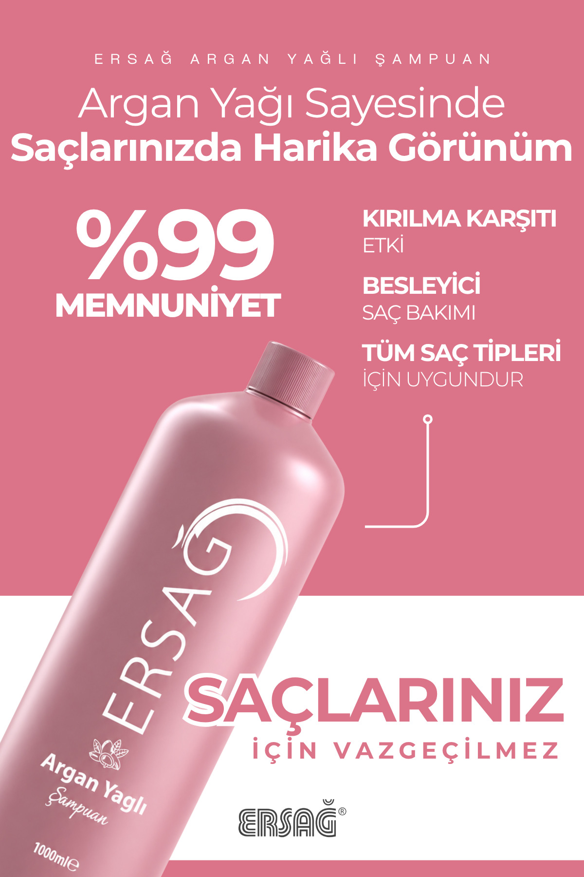 Ersağ شامپو روغن آرگان 1000 میلی لیتر