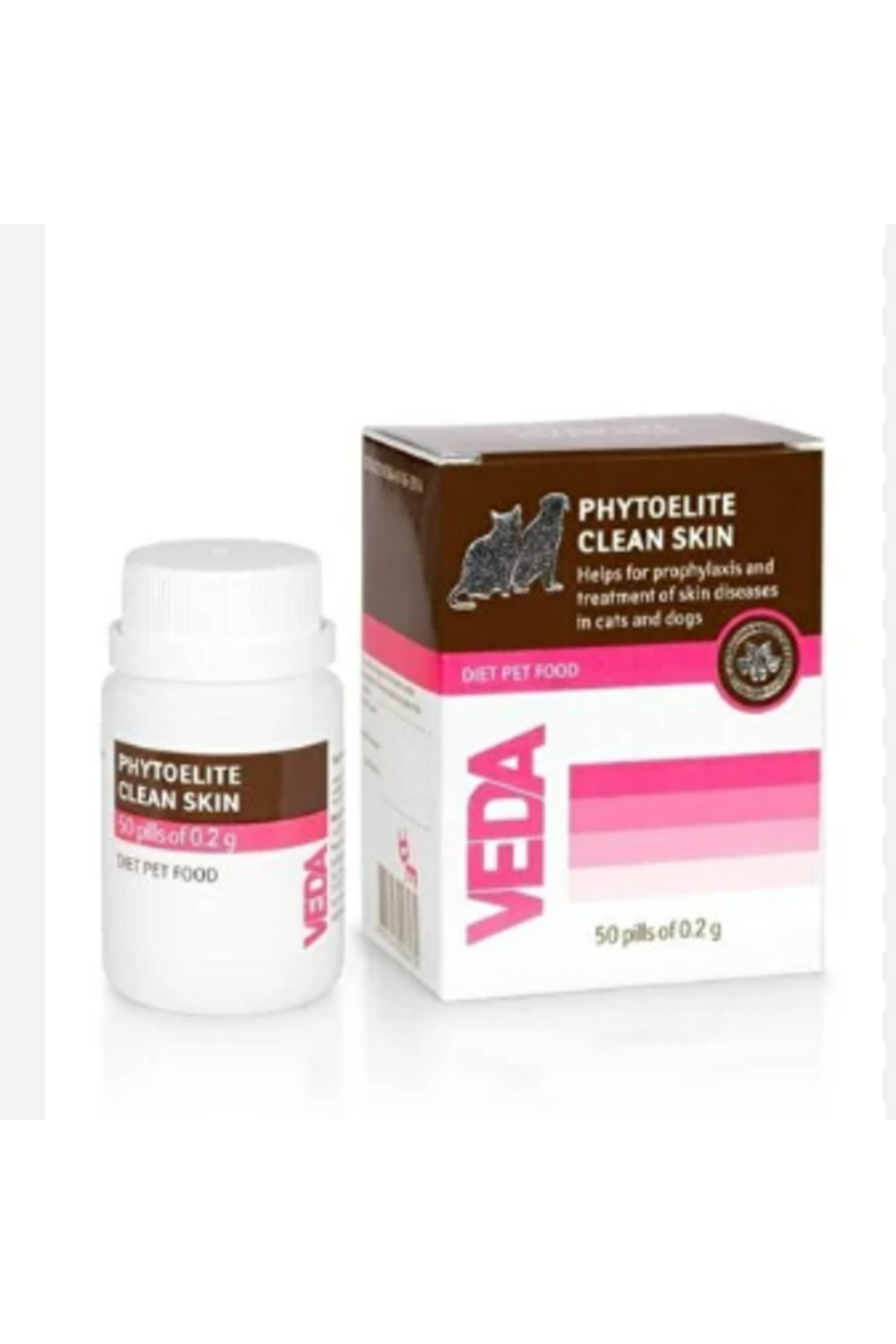 قرص پوست و موی گربه و سگ ودا Veda Phytomins Clean Skin همراه محلول مراقبتی Veltrium 50 Adet