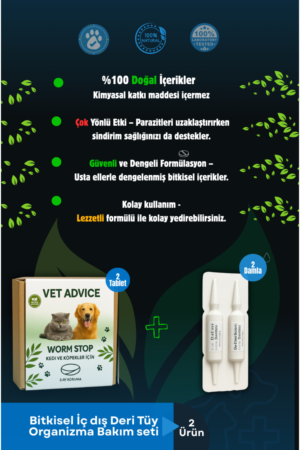 ست قرص و قطره گیاهی برای گربه و سگ وت ادوایس Vet Advice