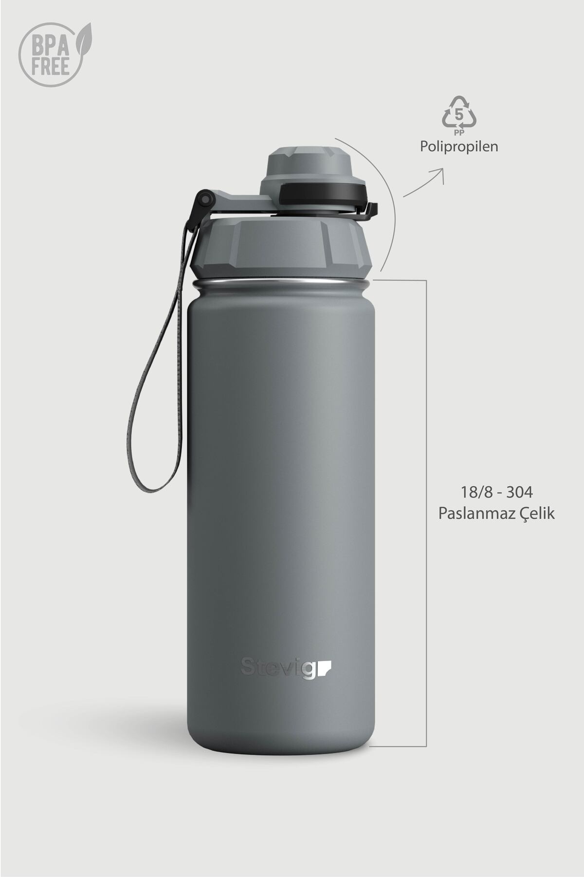 فلاسک 1 قمقمه فولادی ضد نشتی 500 میلی لیتری GREY ST 209 اورجینال Stevig