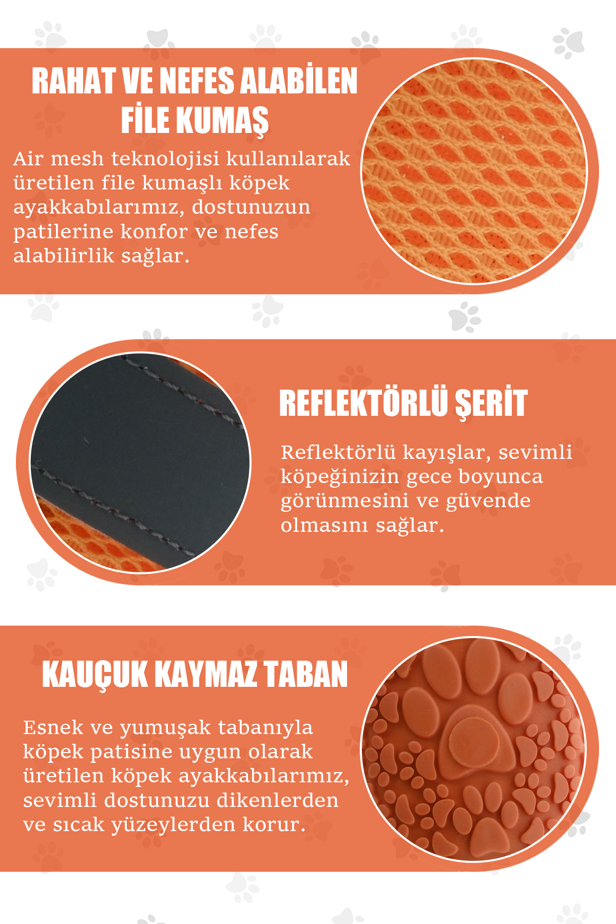کفش سگ پاوپرینتس PawPrints مدل PP01، نارنجی بازتابنده با زیره لاستیکی ضدلغزش