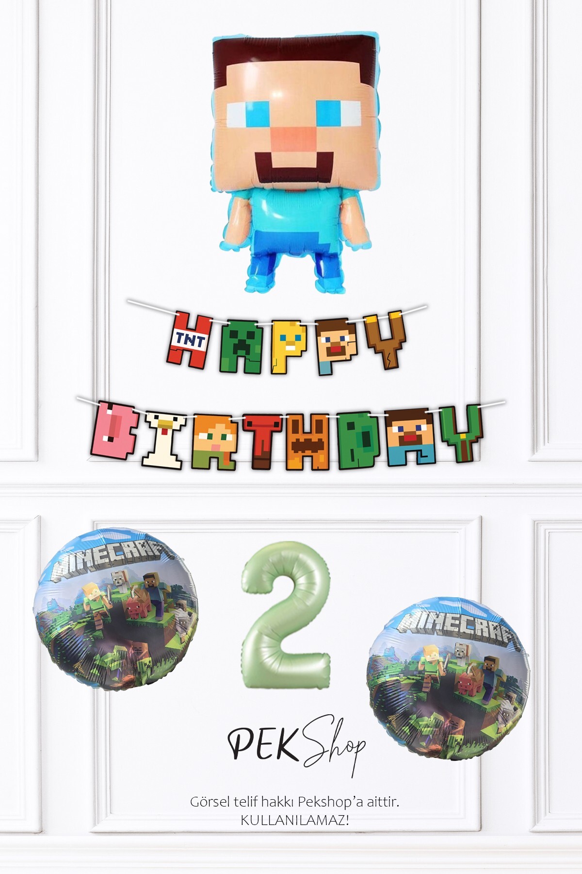 سایر لوازم مهمانی مجموعه بالون تولد استیو مفهومی MINECRAFT 2 ساله PEKSHOP