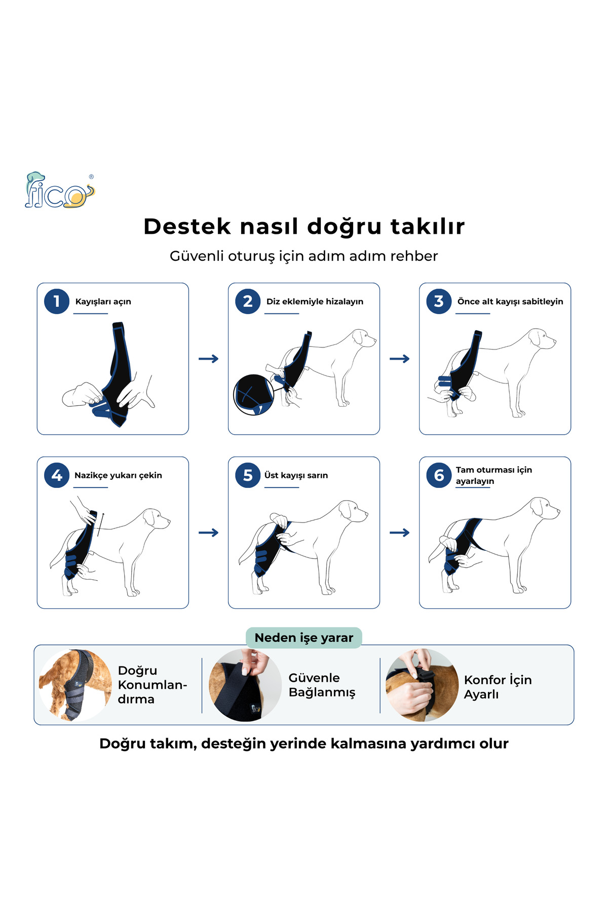 زانوبند سگ برای پای عقب چپ با بند ضربدری، فیکو پتس Fico Pets مدل SBL چندرنگ