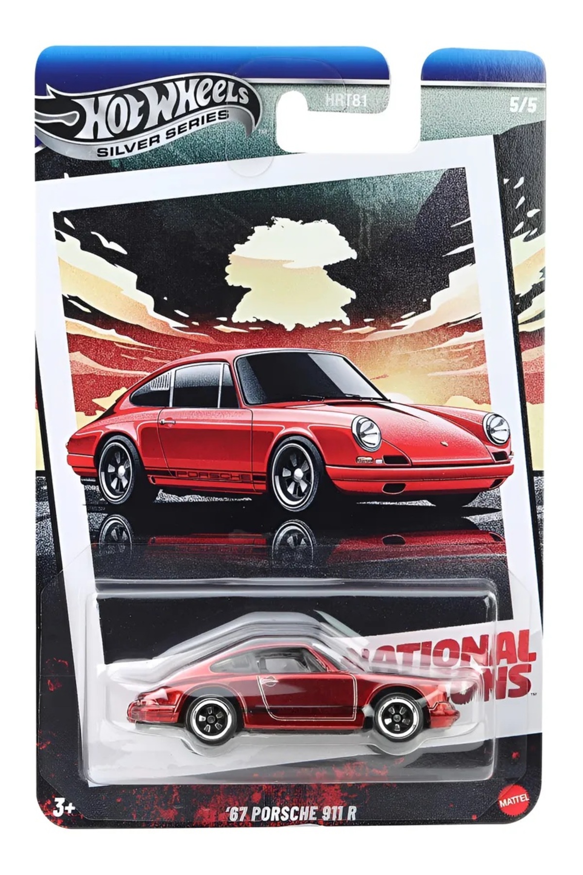 ماشین اسباب بازی نمادهای ملی سری نقره‌ای پورشه 911 R '67 کلکسیونر دایکاست قرمز CHASE CAR از ترکیه HOT WHEELS