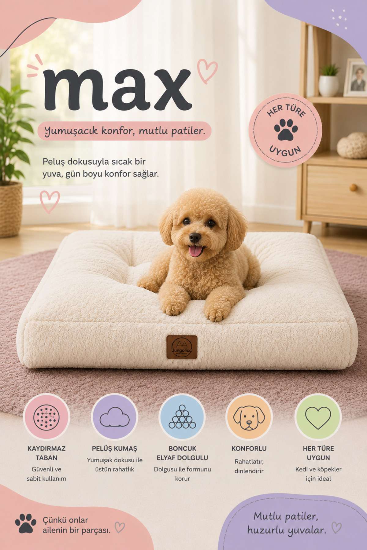 جای خواب کف‌خواب سگ و گربه جونگولیکا پت پروداکتس Jungolica Pet Products Max مدل JPP43، کرم‌استخوانی، کفی ضدلغزش