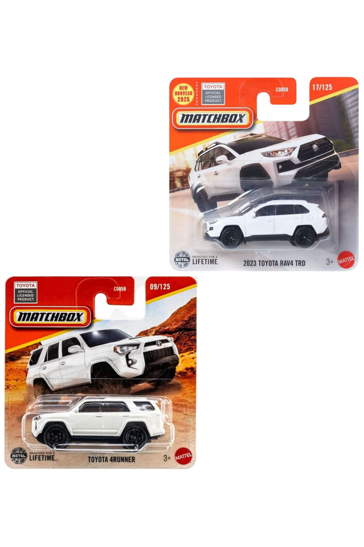 ماشین اسباب بازی مجموعه 2 خودرو جعبه کبریت 2023 TOYOTA RAV4 TRD & MATCHBOX 4RUNNER 1 64 سفید از ترکیه HOT WHEELS