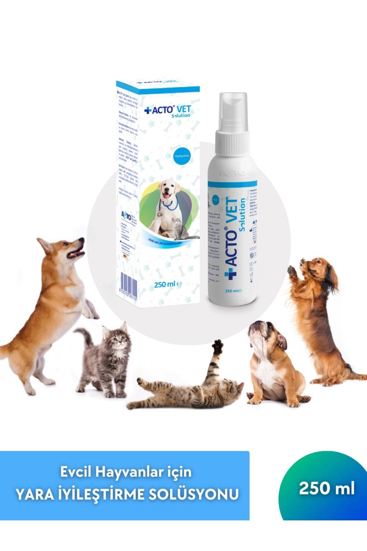 محلول ترمیم زخم حیوانات خانگی اکتو Acto VET SOLUTION، ۲۵۰ میلی‌لیتر